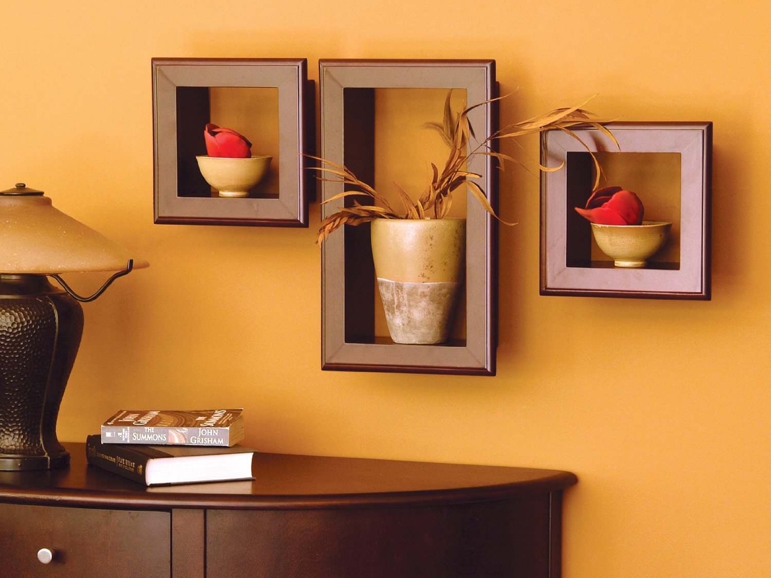 Home Sparkle Set of 3 Wall Shelves/Frames Engineered Wood (Brown)-image-46