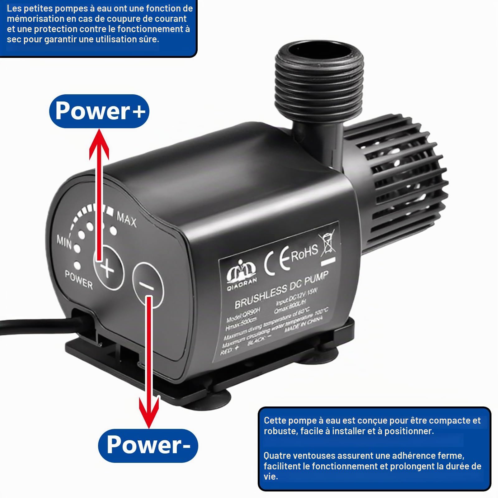 Pompe à Eau: Pompe Immergée Régulation Vitesse,12v, 800l/H, Hauteur D'élévation 5 M, Pompes Sans Pinceau Ultra Silencieuse Arrosage Irrigation Jardinage Drainage évacuation