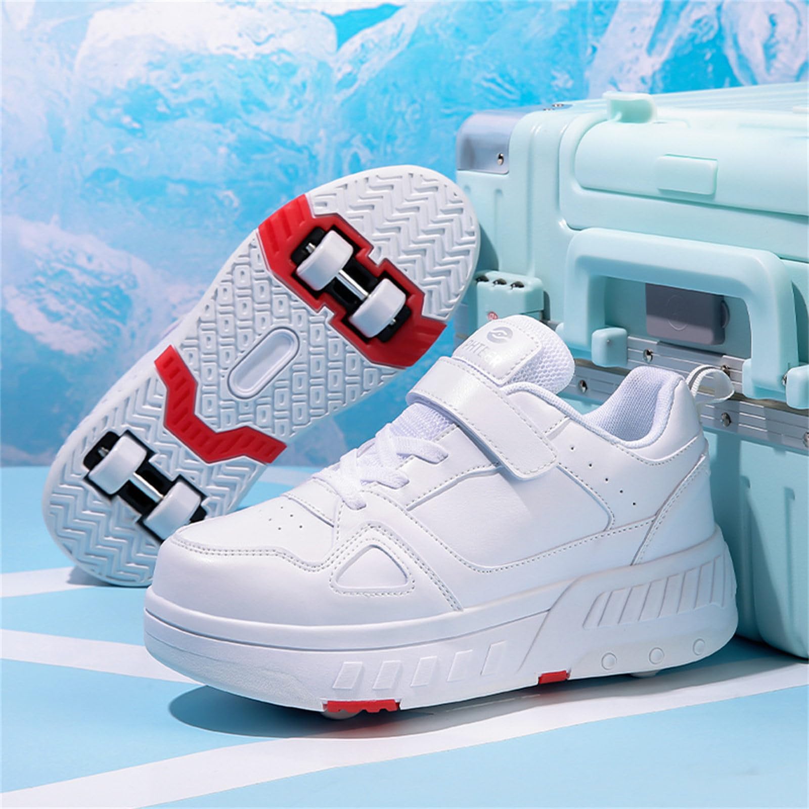 Mateju Chaussures à roulettes Fille Garçon Patins à roulettes Rétractable Enfant avec 4 Roulette, Multicolore 2 en 1 Chaussures de Skateboard Réglables Adolescents pour Femme Homme