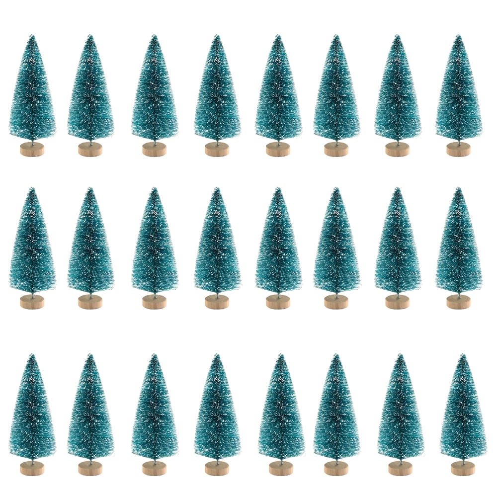 24 Pieces Mini Snow Trees Frost Bottle Brush Trees Plastic Winter Ornaments for DIY Room Decor Home Table Top Decoration Diorama Models, Deep Green 4.5cm