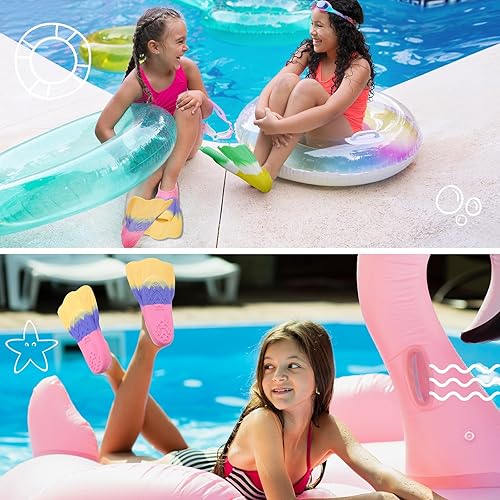 Miniatura 5 de Aletas de entrenamiento de natación para niños, cómodas aletas cortas de silicona para aletas de natación, tamaño de viaje para niños con bolsa de