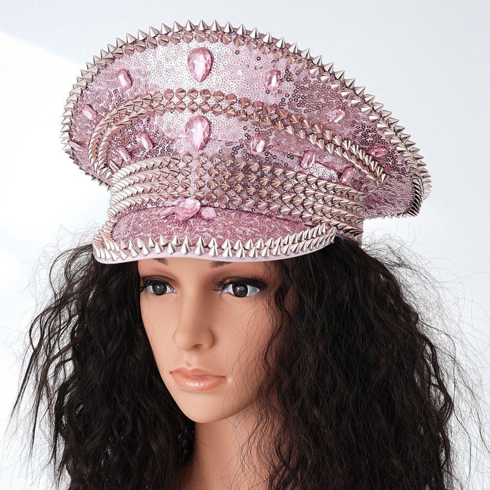 Cappello con Lucidi Cappello con Borchie Rivetto Cappello Ballo Stile Punk Cappello Capitano Cappellini Steampunk alla Moda per Feste Cosplay