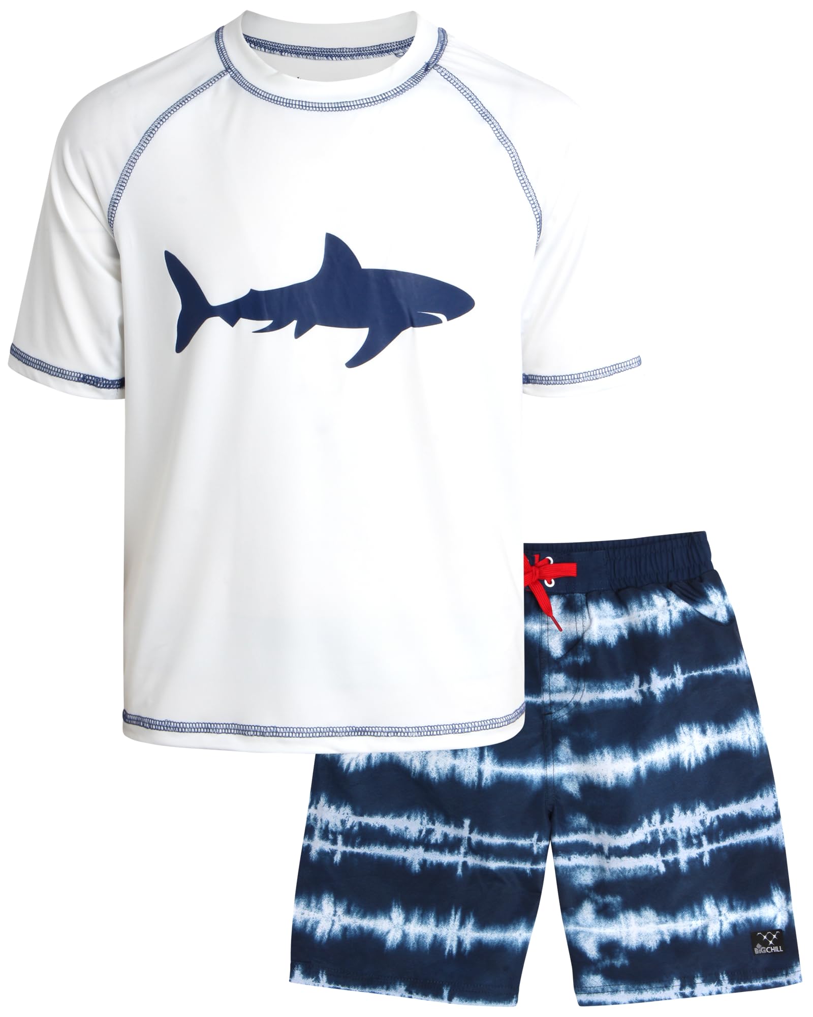 Big Chill Boys Rash Guard Set - 2 Piece UPF 50+ Quick Dry Sun Protection Swim Shirt and Swimming Trunks (Sizes: 4-14), Size 14, Navy Tie Dye