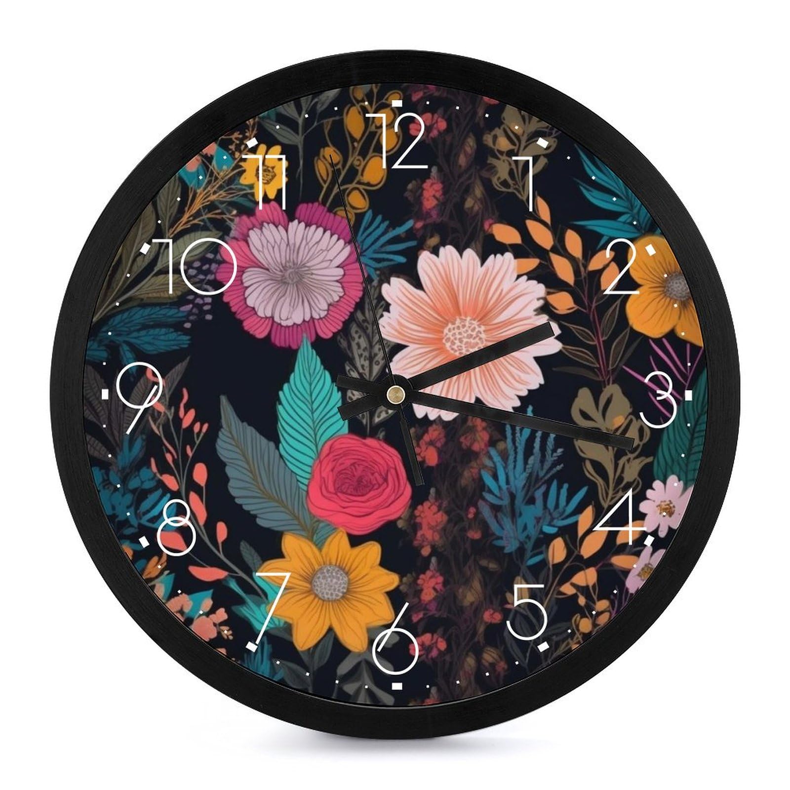 Horloge murale numérique classique 25cm silencieuse fleurie
