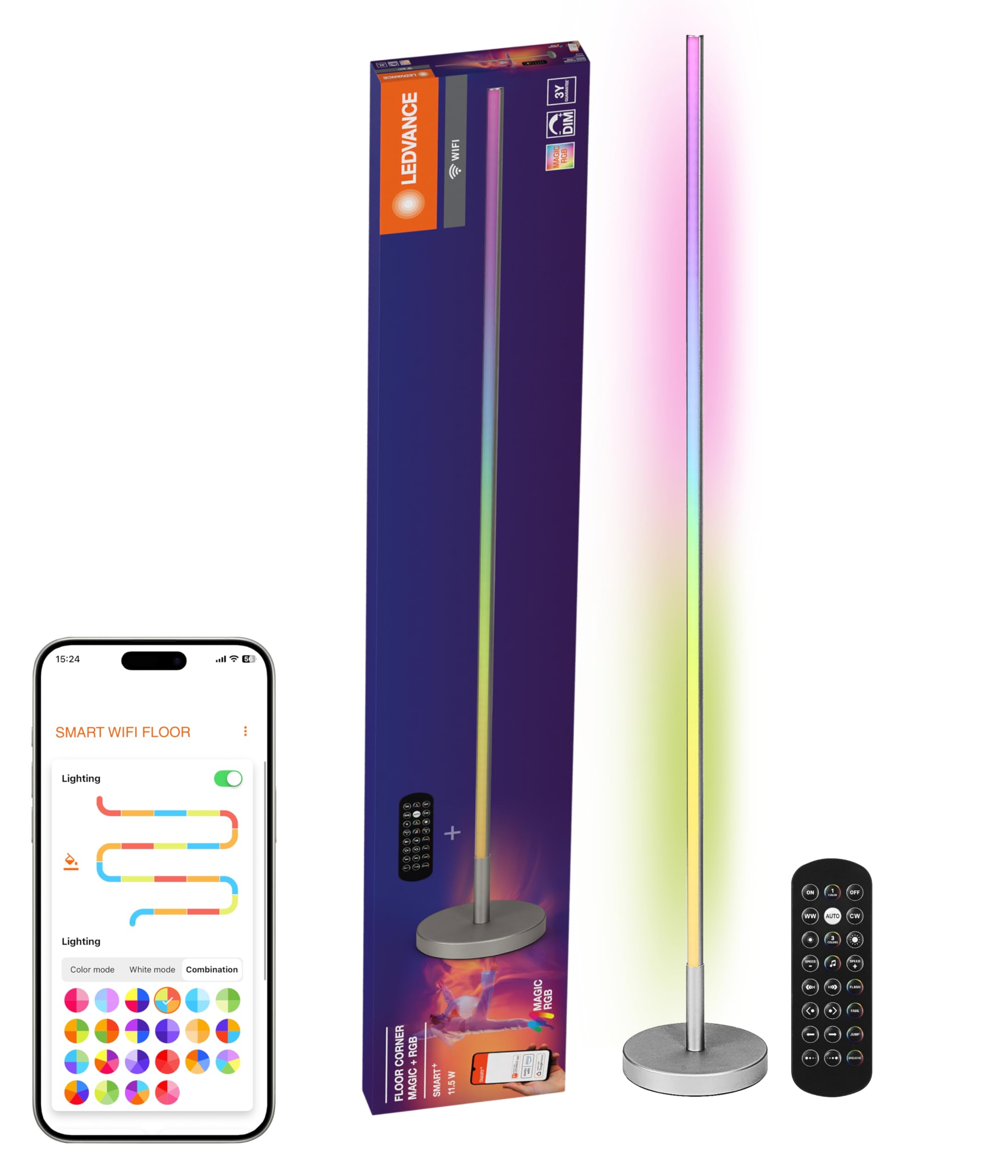 LEDVANCE SMART WIFI lampada da terra intelligente e moderna per illuminazione indiretta con tecnologia WiFi e Magic RGB; dimmerabile; argento; alluminio; lampadina non sostituibile