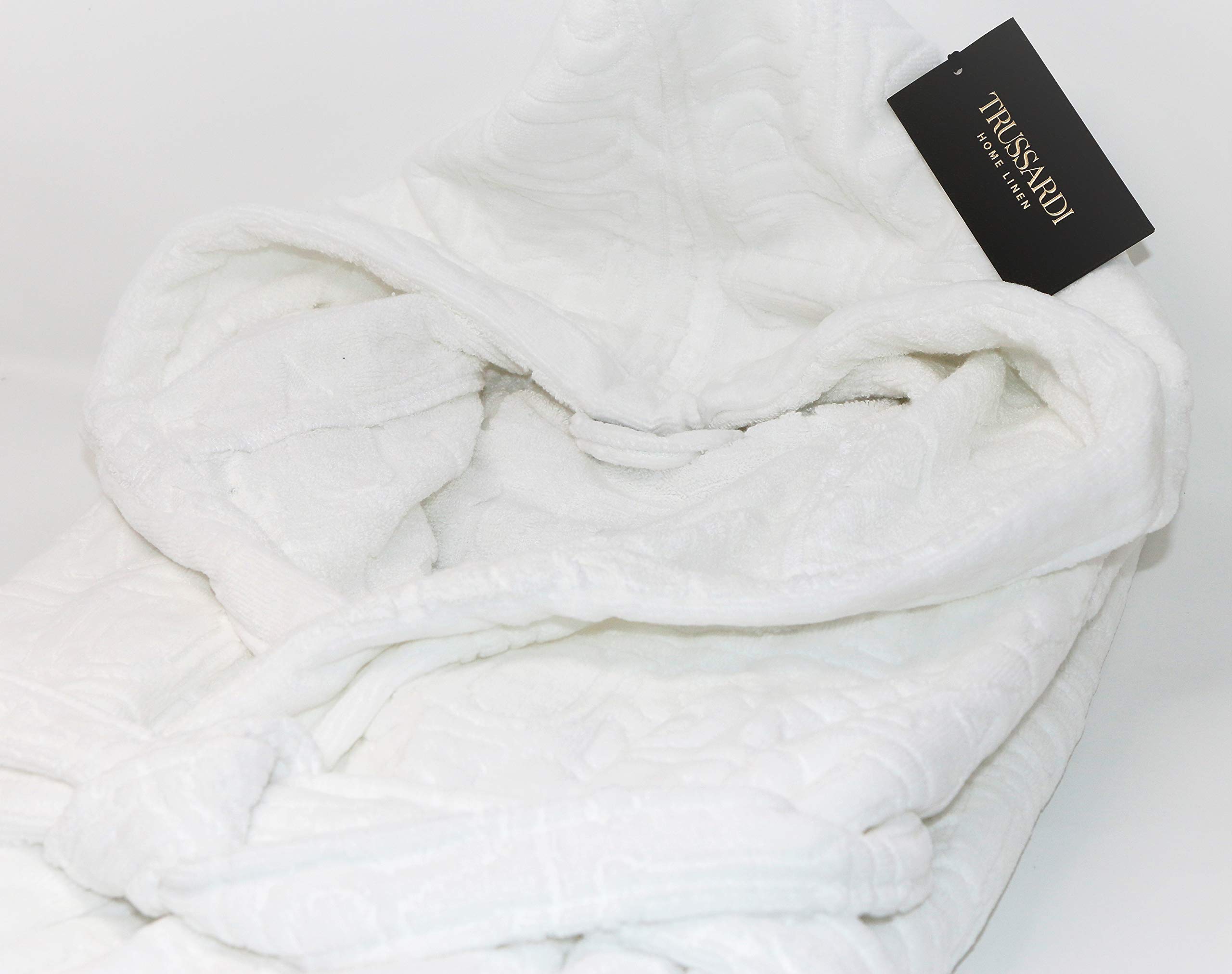 Trussardi Accappatoio Unisex con Cappuccio in Pura Spugna cimata Home Linen Art Overlogo (White 001, S/M)