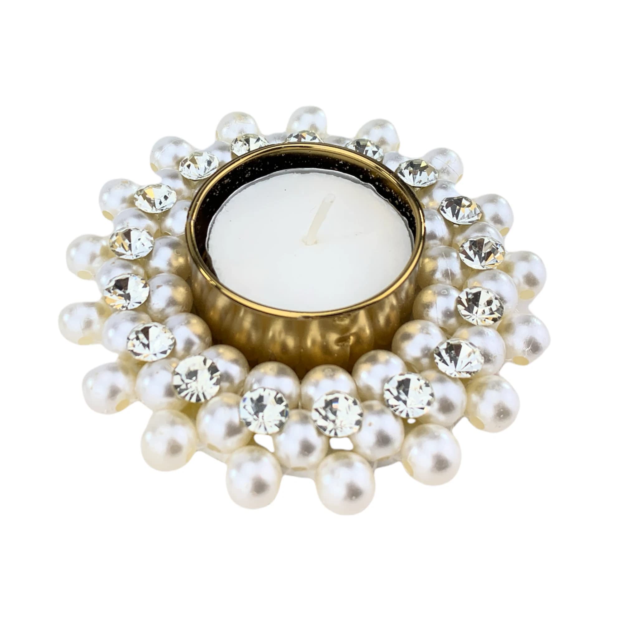 LOVENSPIRE Candle Holder Pearl Moti T-Light Holder 2 Pieces Candle Stand Tealight Diwali Diya Holders for Indian Festival Decorations Lighting Accessories Wedding Pooja Home New Year Decor