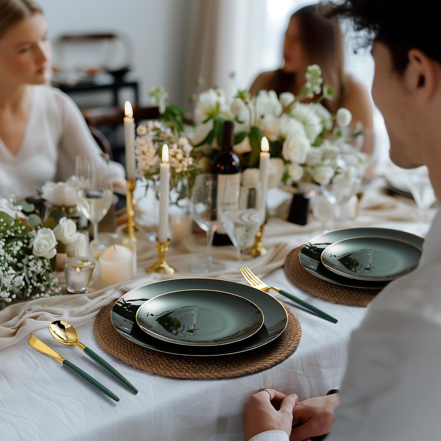 100 PCS Green Gold Plastic Plates, 7 inch Green Disposable Plates for Party, Disposable Dessert Plates for Party, Graduation, Birthday, Wedding - Image 9