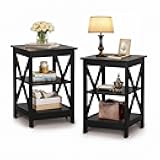 PHI VILLA Black End Table, Side Table for Living Room Set of 2, Nightstand/Bedside Table