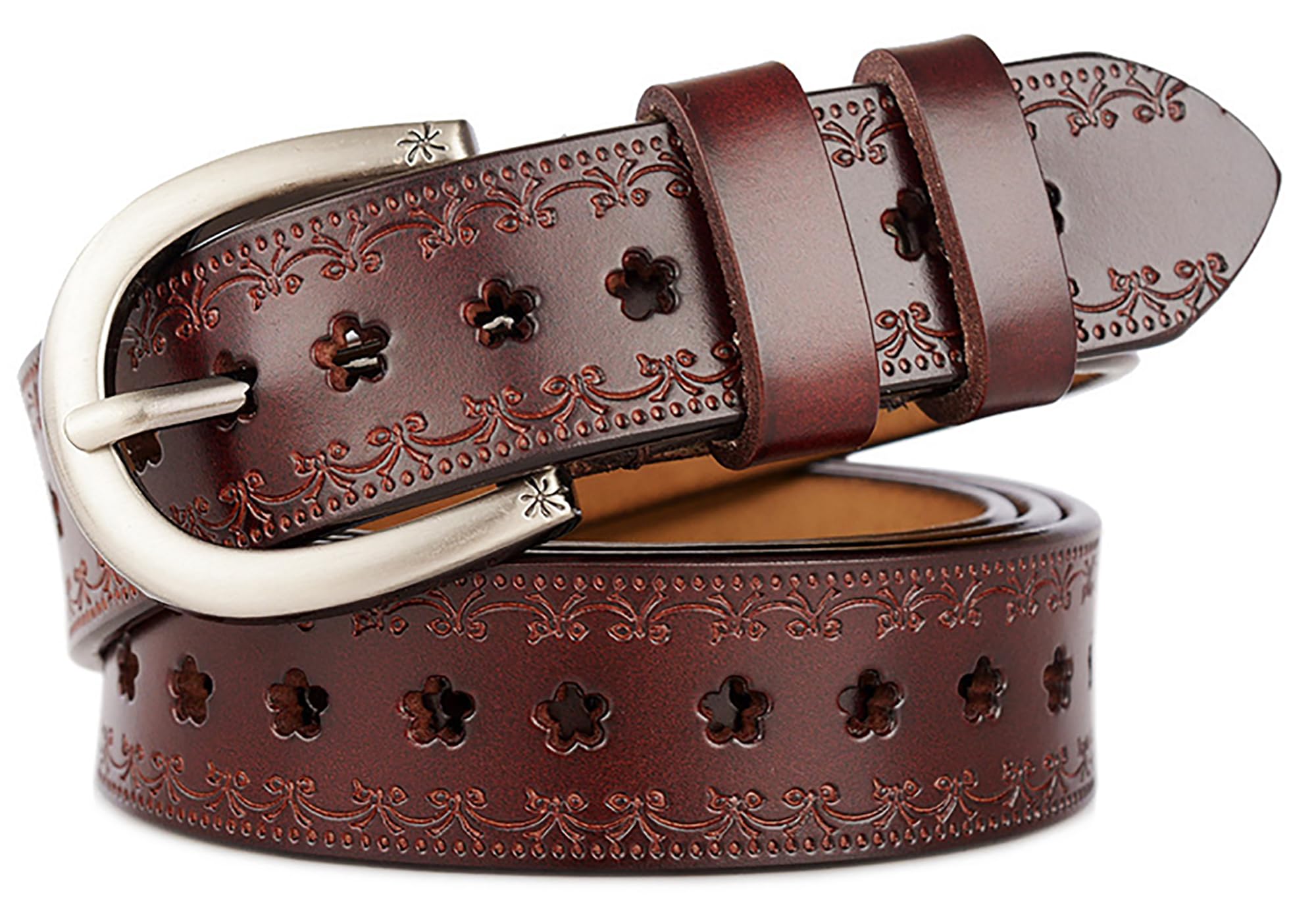 Women-Leather-Belt for Jeans Pants Adjustable-Fashion-Casual-Waist-Belts Hollow Flower Belt for Ladies Girls