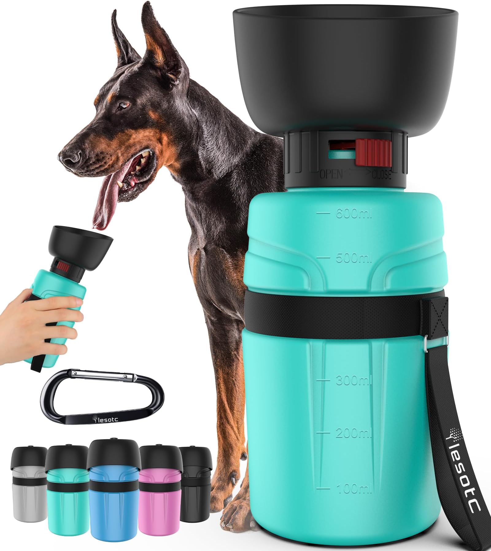 lesotc Portable Dog Travel Water Bottle,Leak Proof Dog Water Bowl Dispenser, Collapsible Pet Water Bottles for Dogs Hiking Gear,On The Go,Walking,Traveling Beach Essentials,BPA Free