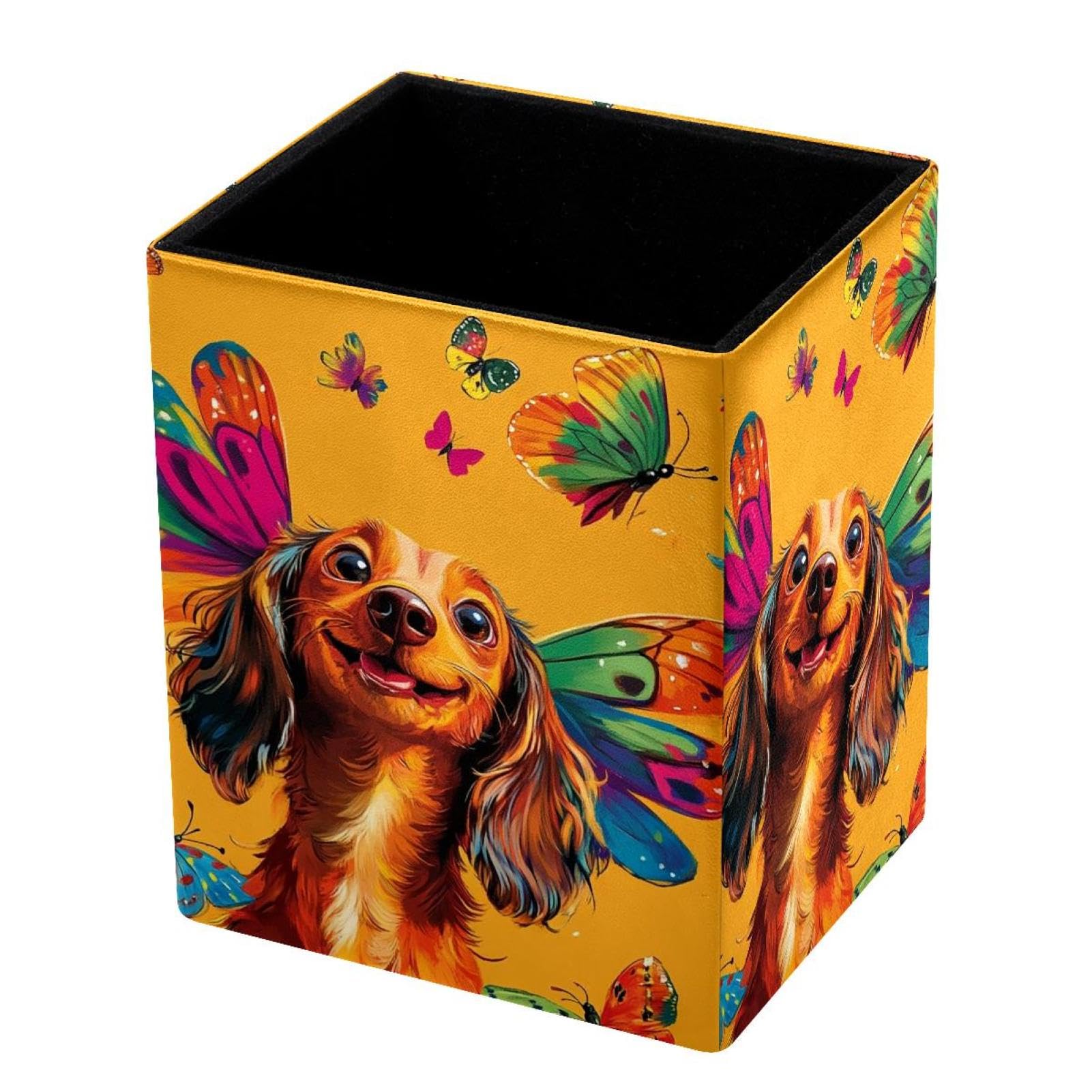 VAPOKF Pencil Holders for Desk, Butterfly and Dachshund Printed Pen Holders Pen Pot Makeup Brushes Storage Desktop Stationery Supplies Organiser for Home Office