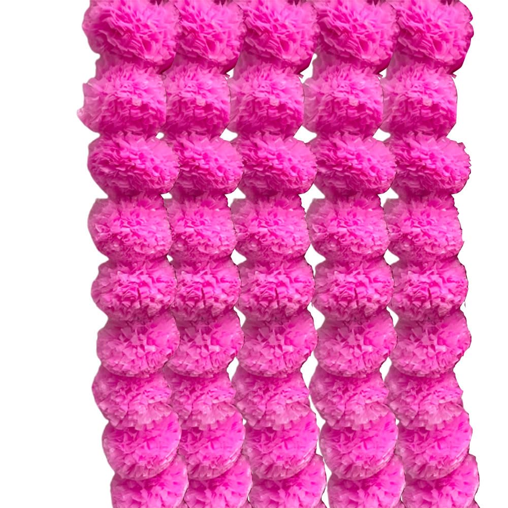 BMLIMITED BML 5 Pcs Artificial Marigold Flower Garlands 5 Feet Strings Long Marigold Garlands Wedding Party, Diwali, Mehndi, Christmas Decoration Photo Prop for Home Decoration (Pink)