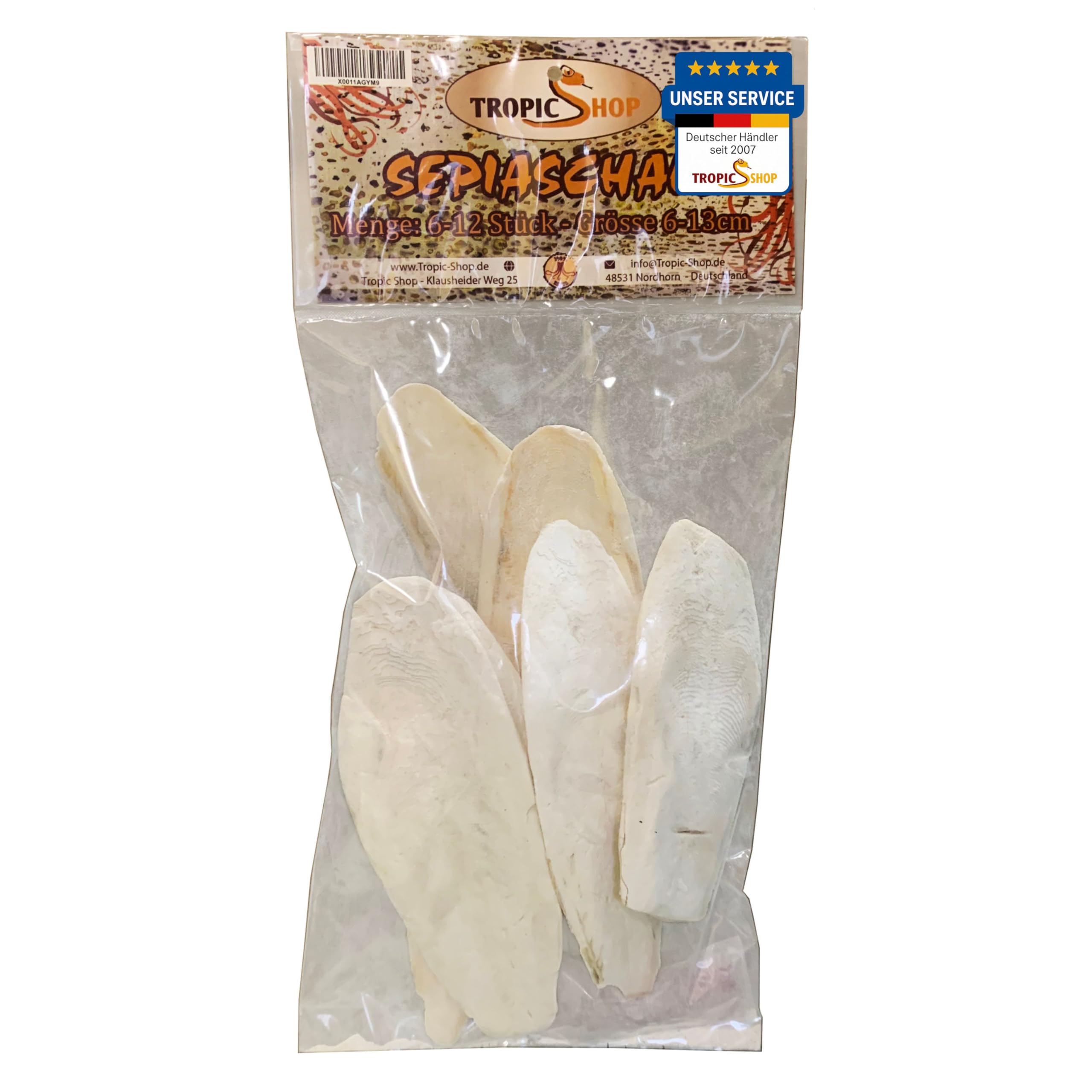 Tropic Shop, Sepia-Schalen-Pack, 6-12 Stück 100% Reine Sepiaschale, Gesundheitsfördernde Mineralien, Kalziumversorgung, Premium Pflege & Aufbau für Reptilien und Vögel