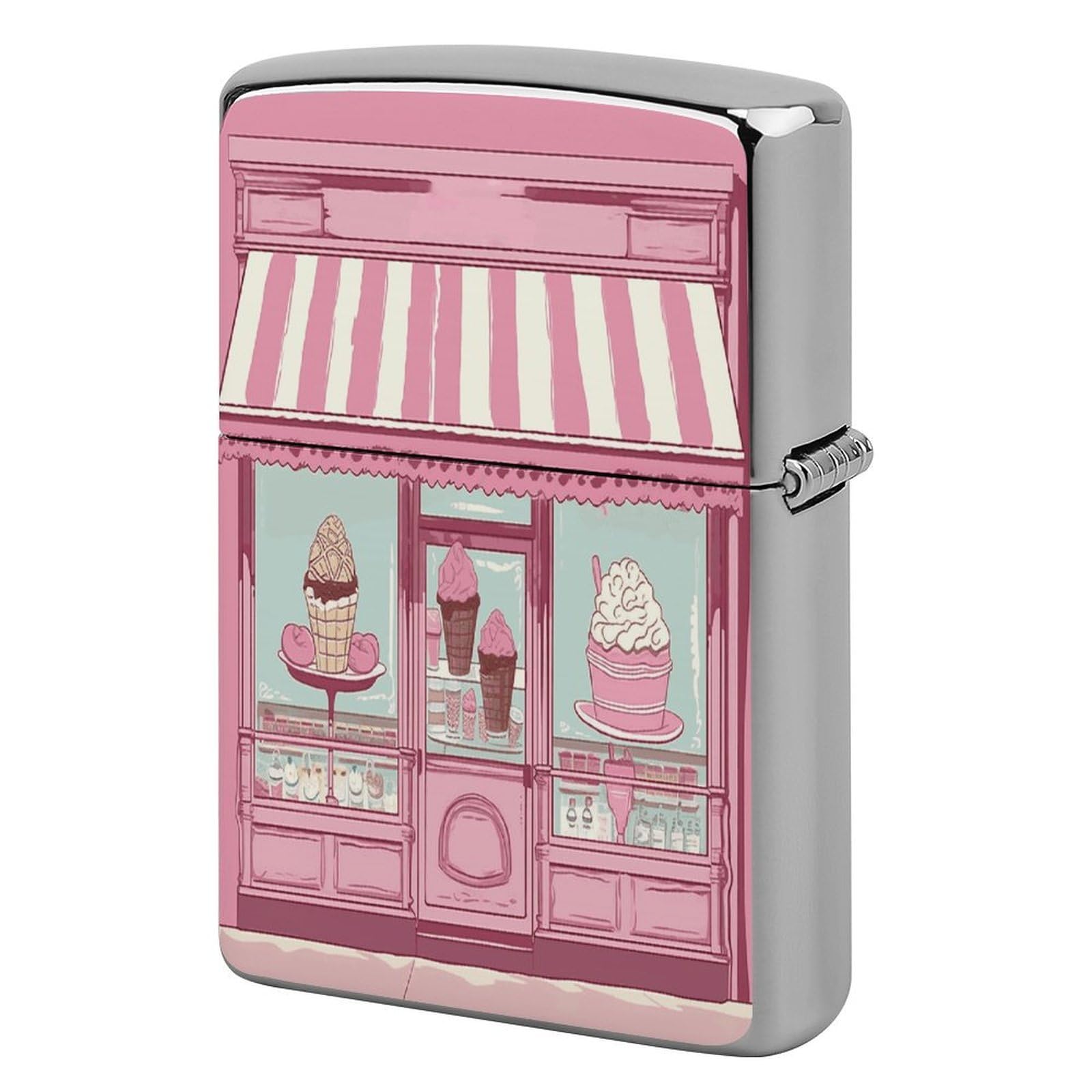 Btcowzrv Style Ice Cream Store Pink Metal Lighter Case Sleeve Cover Holder
