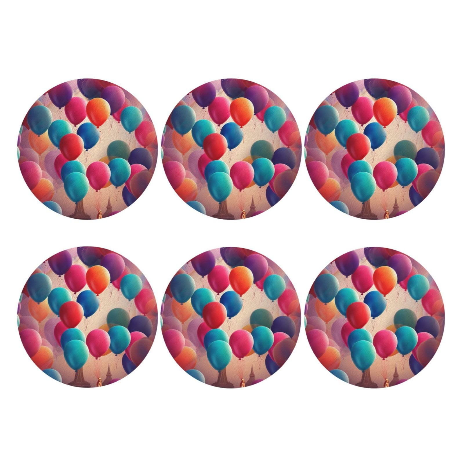 6Pcs PU Leather Coaster for Drinks, Balloon Cup Coastersr 4" Cup Mat Pad, Aesthetic Drink Coasters for Coffee Table, Round Shape Coaster for Tabletop Protection