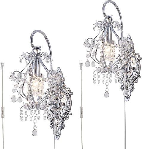 Juego de 2 apliques de pared vintage de cristal plateado para interiores, lámpara moderna de montaje en pared para dormitorio, sala de estar, baño,