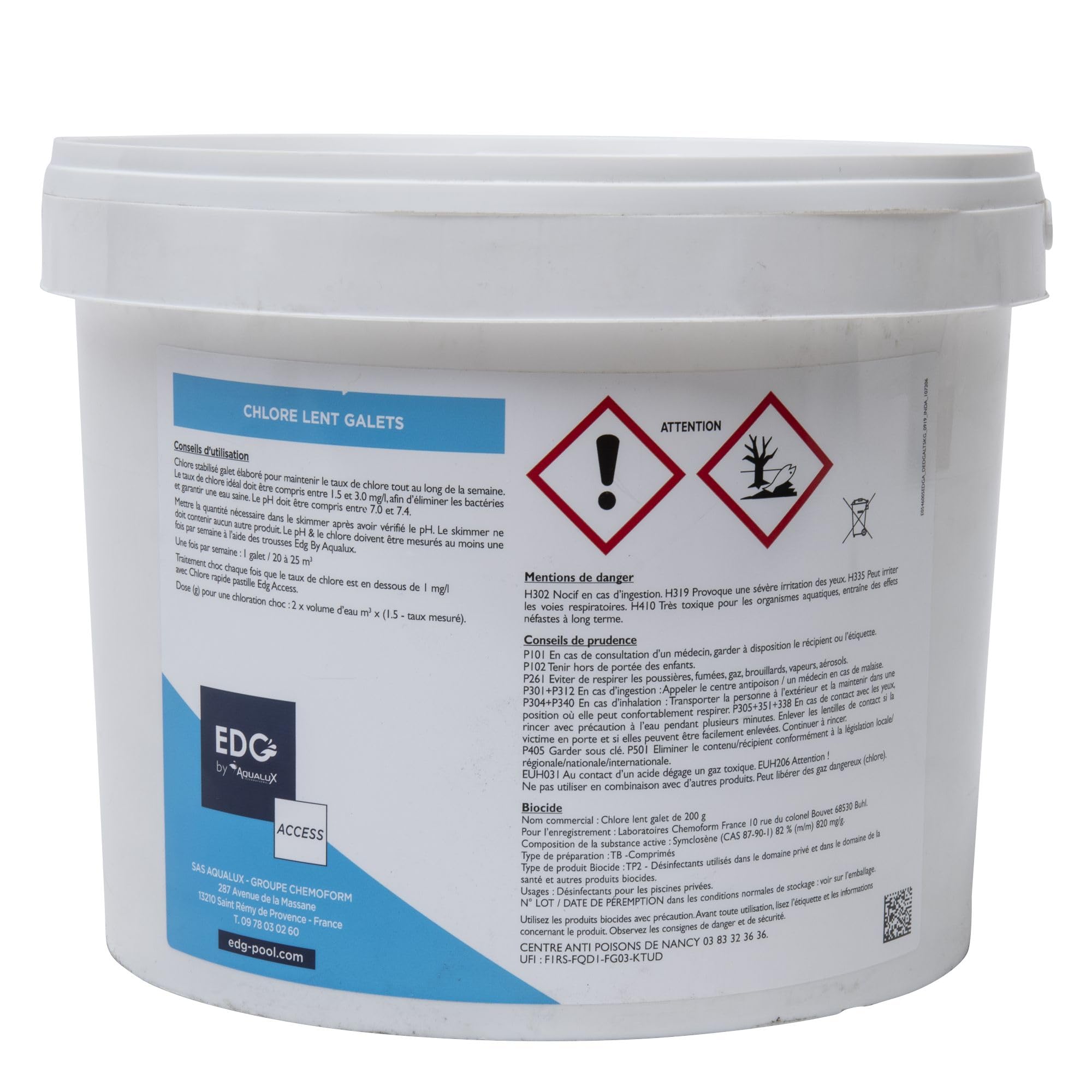 EDG - Chlore Lent Piscine - Désinfecte - Galet 200g - Seau 5 Kg- Action Permanente Longue Durée - Gamme Traitement Et Accessoires Piscine EDG Access