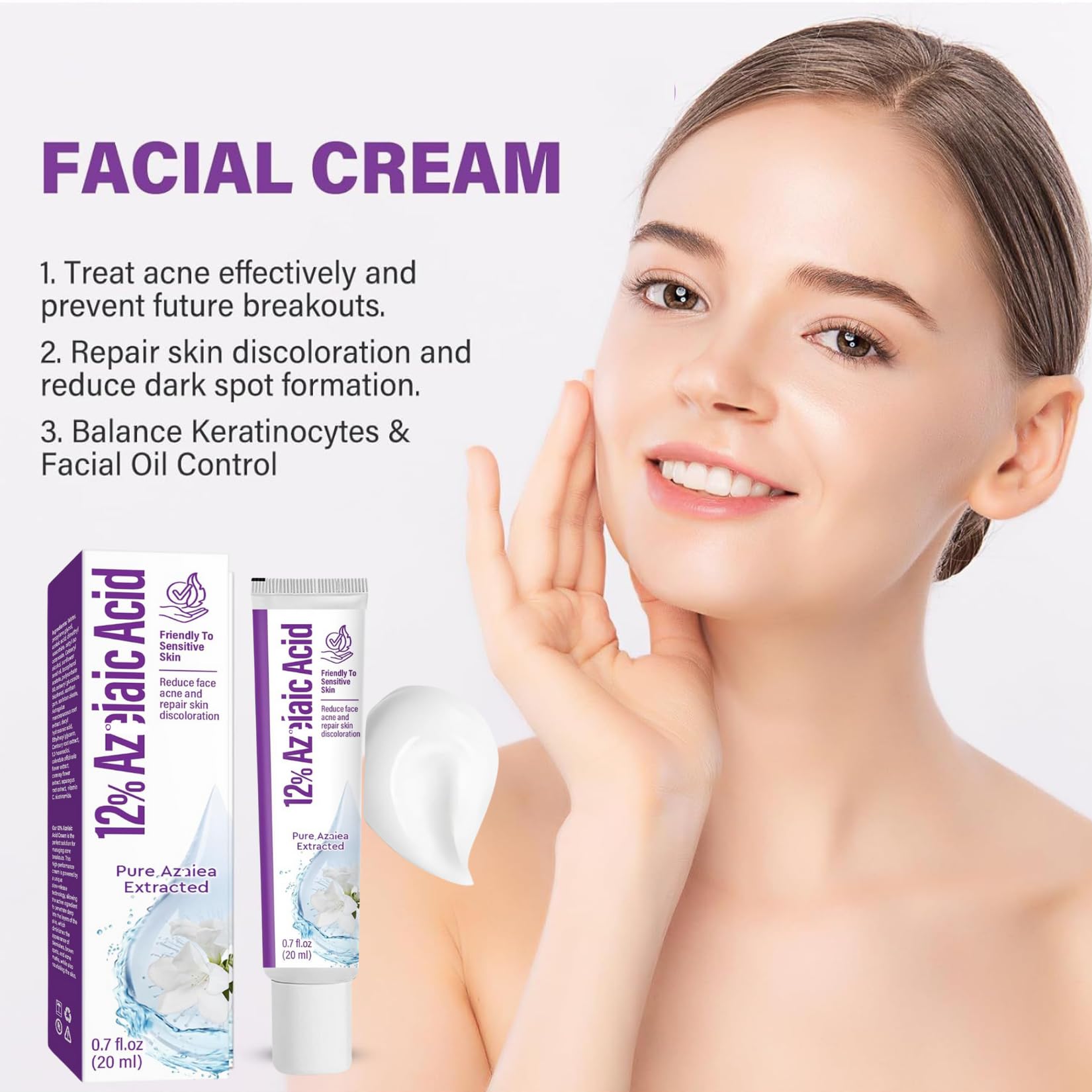 12% Acid Anti Acne Treatment Cream - Fade Acne Facial Serum Cream - Face Care Moisturizer Anti Spot for All Skin Types - Beauty Products for Rosacea,Fade Dark Spot,Pimple,Repair Skin (20ml) - Image 3
