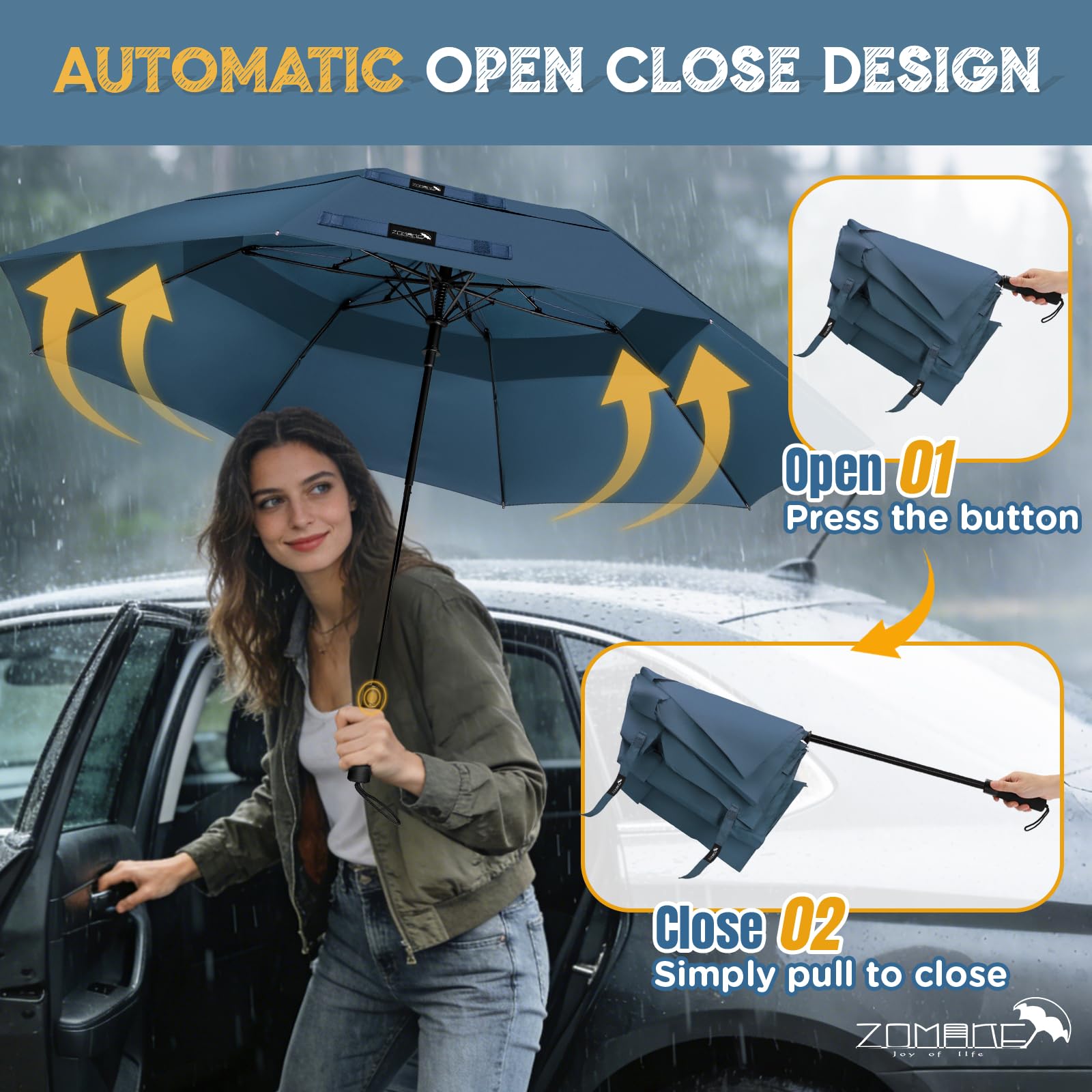 ZOMAKE 54/62 Pollici Extra Large Compatto Ombrello Da Golf,Resistente Al Vento Ombrello Pieghevole Portatile Per I Viaggi,Ombrelli Uomini Donne Doppia Calotta Ventilato