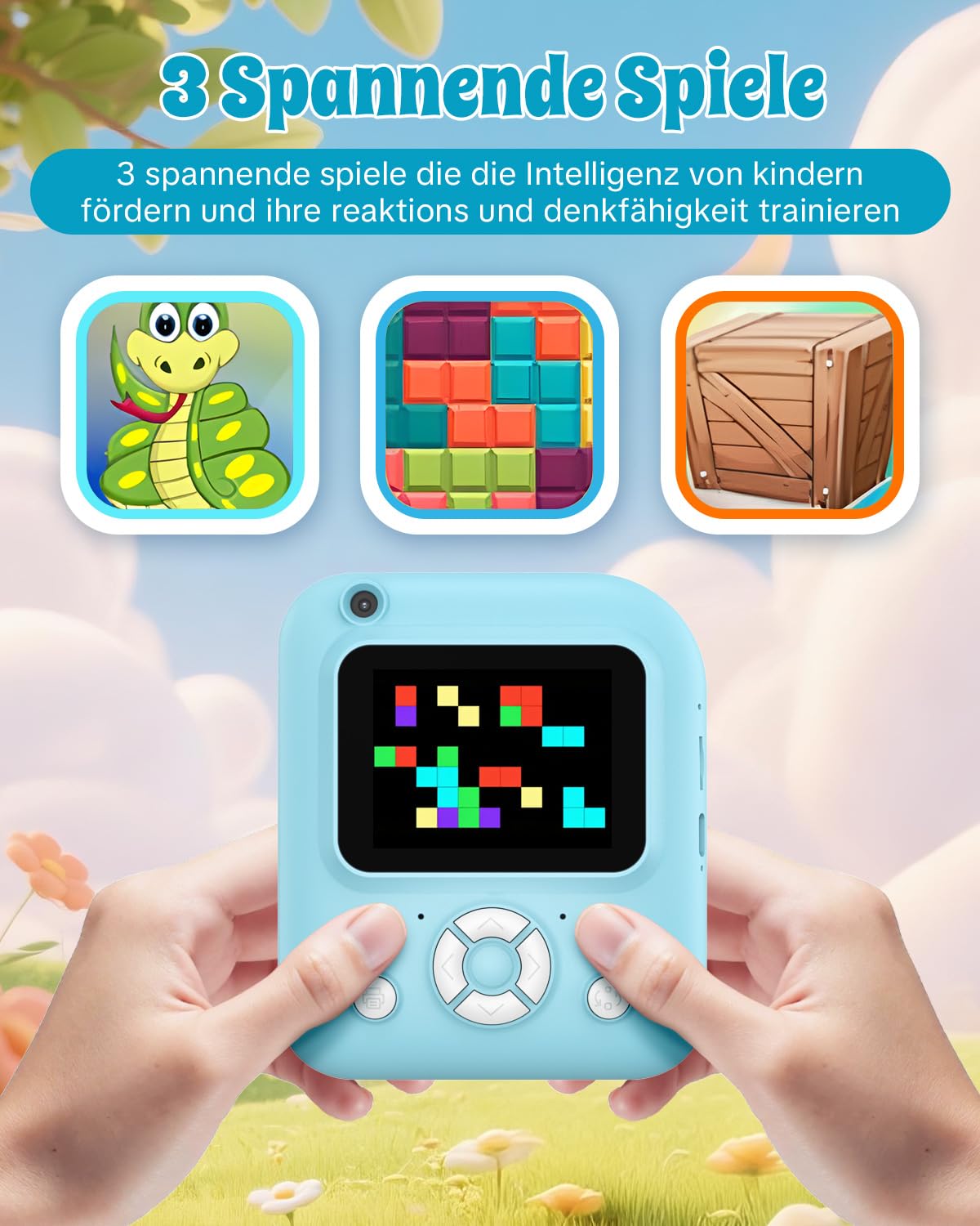 Sofortbildkamera Kinder 2.5K mit 32GB Karte & Druckerpapier, Vorder- und Rückkamera, Geschenk für Jungen Mädchen 3-12 Jahre (Blau)