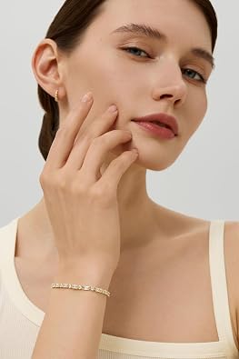 14K Gold Bracelets for Women - Simulated Diamonds Gold Bracelet, Cubic Zirconia Stones Baguette Round Heart Cut Stacking Bracelets for Women