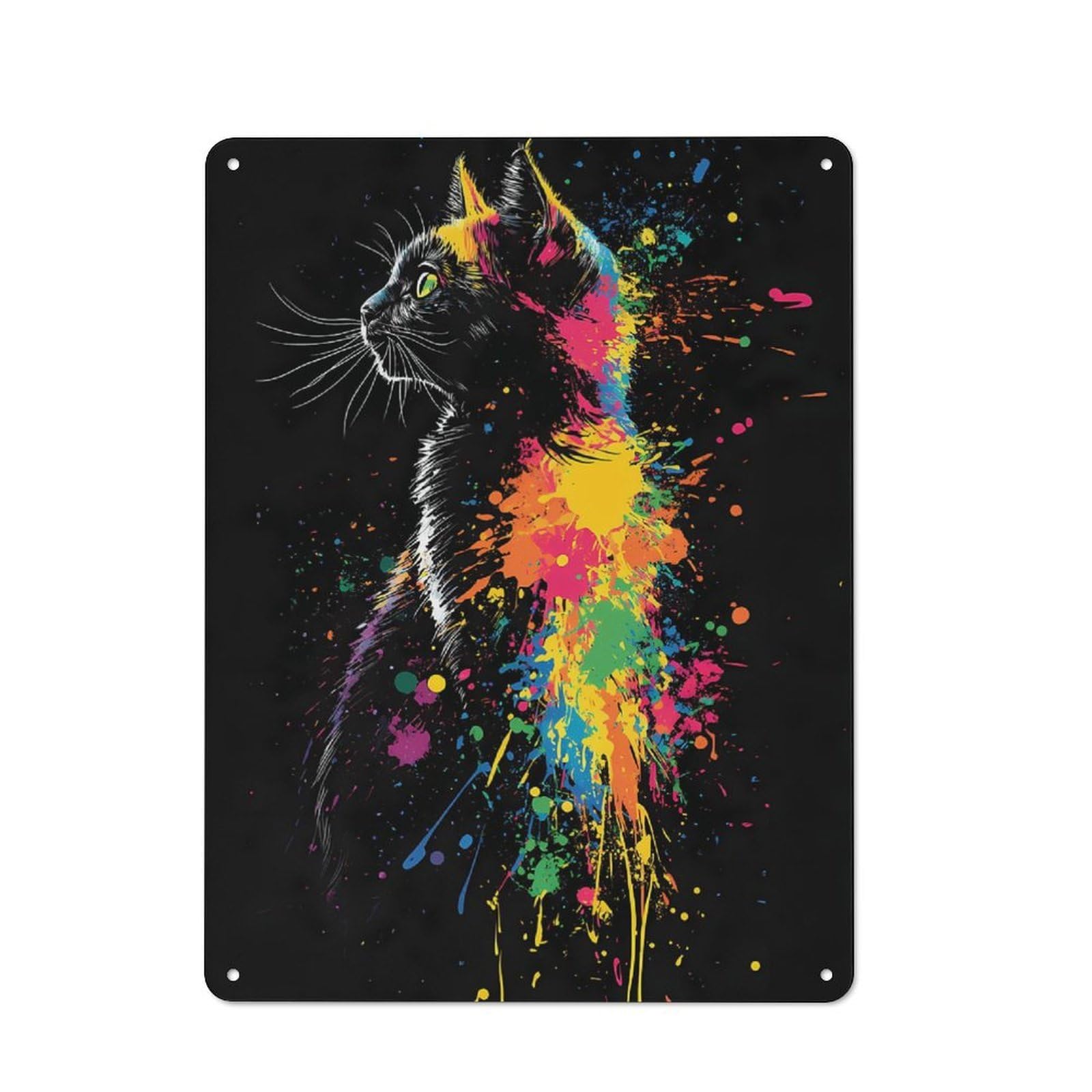 Junmoney Colorful Cat Splash Art 40X30cm Rustic Metal Sign With For Hobby Room Or Studio, Metal Sign Decor For Hobby Rooms And Studios