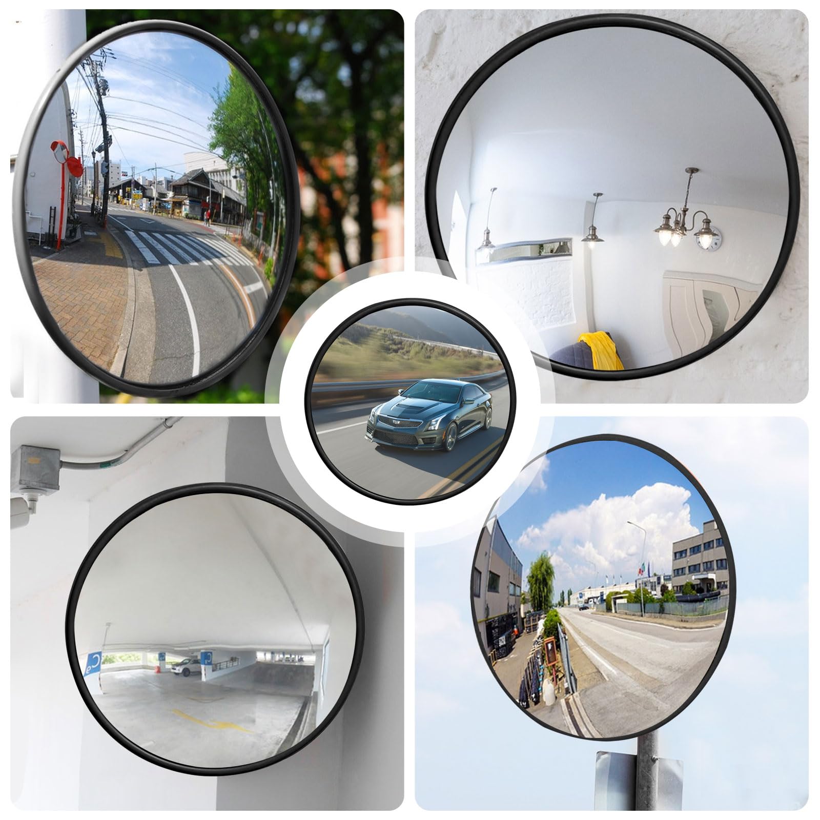 Specchietto Retrovisore Convesso Da 30 Cm Per Garage E Vialetti - Parabolico, Nero, Interno/Esterno