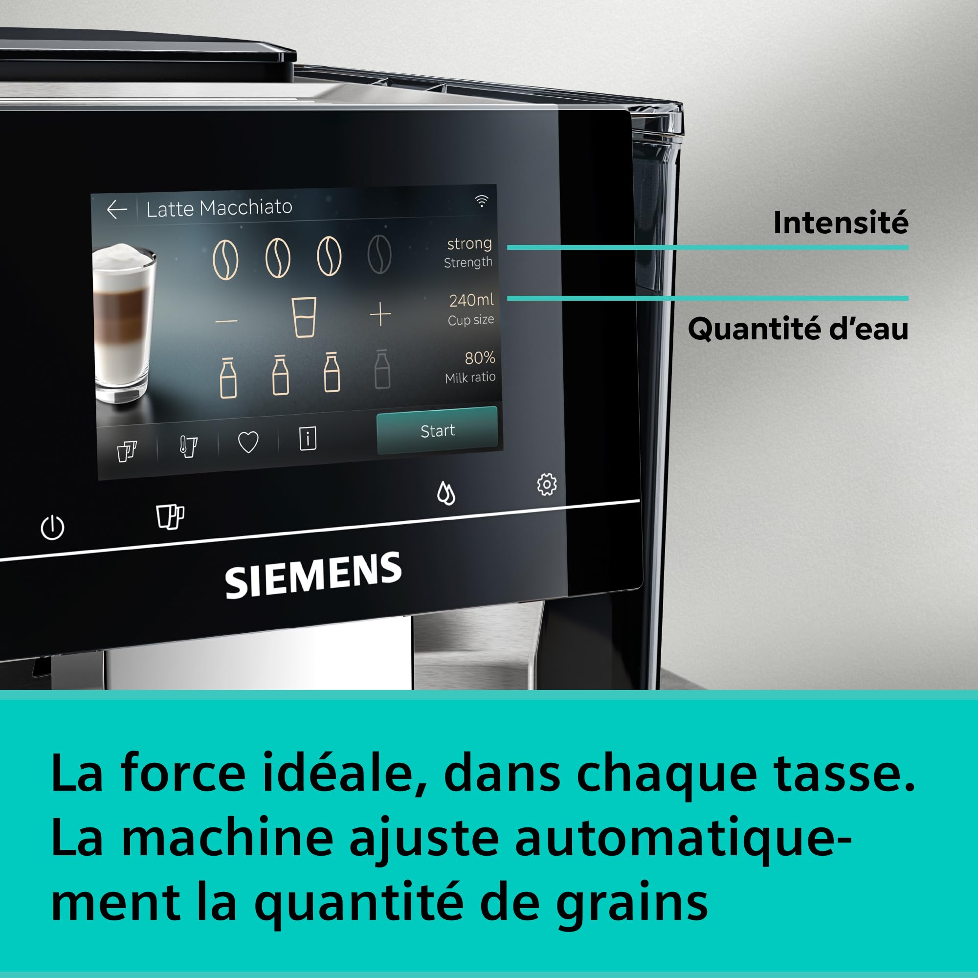 SIEMENS Machine à café entièrement automatique, EQ700 iAroma, écran tactile, récipient à lait intégré, chauffe-tasses, Cold Brew et Slow Brew, application Home Appliances, inox/noir, TQ727E03