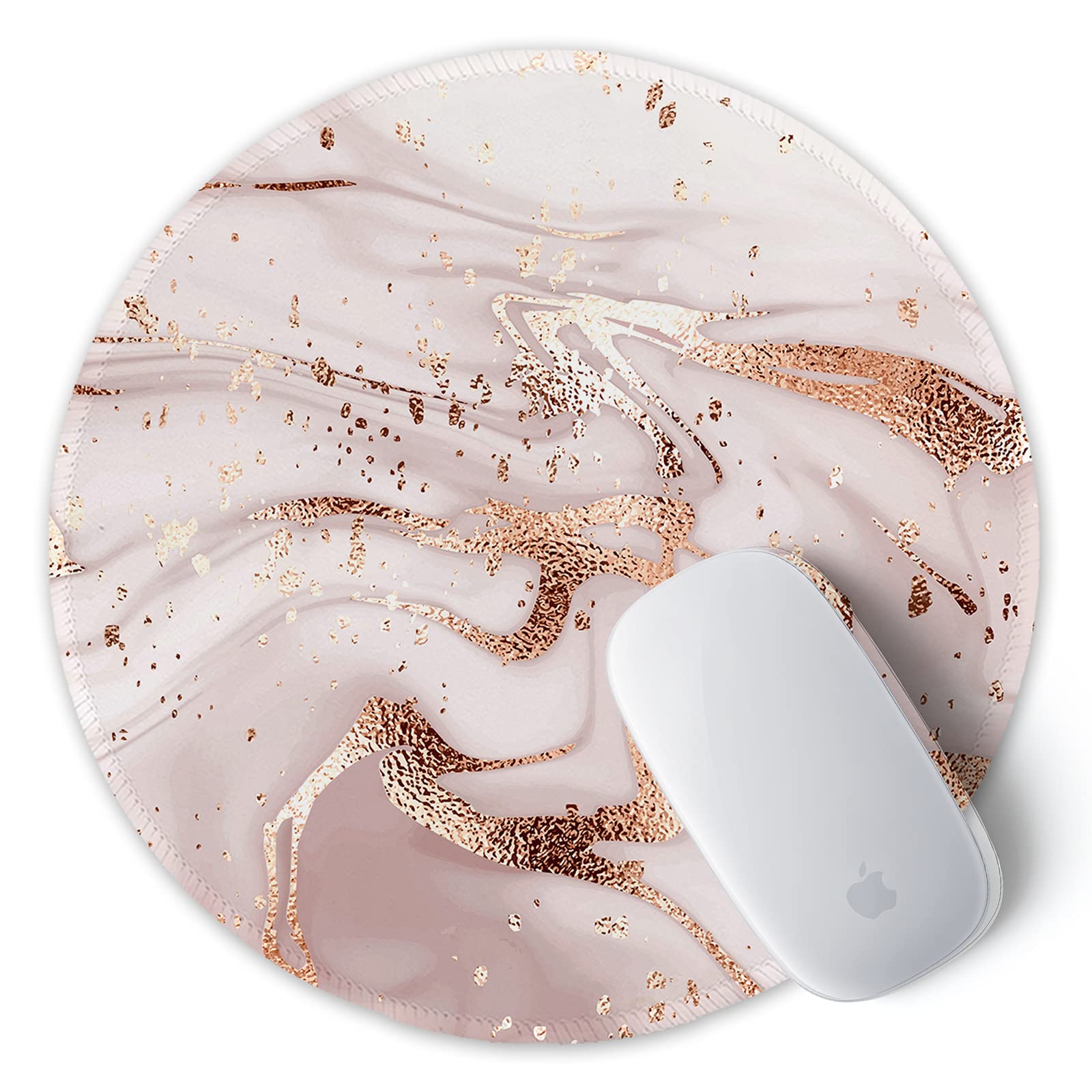Gros plan sur le motif marbre rose gold du tapis de souris ITNRSIIET, mettant en valeur ses couleurs vibrantes et sa finition.