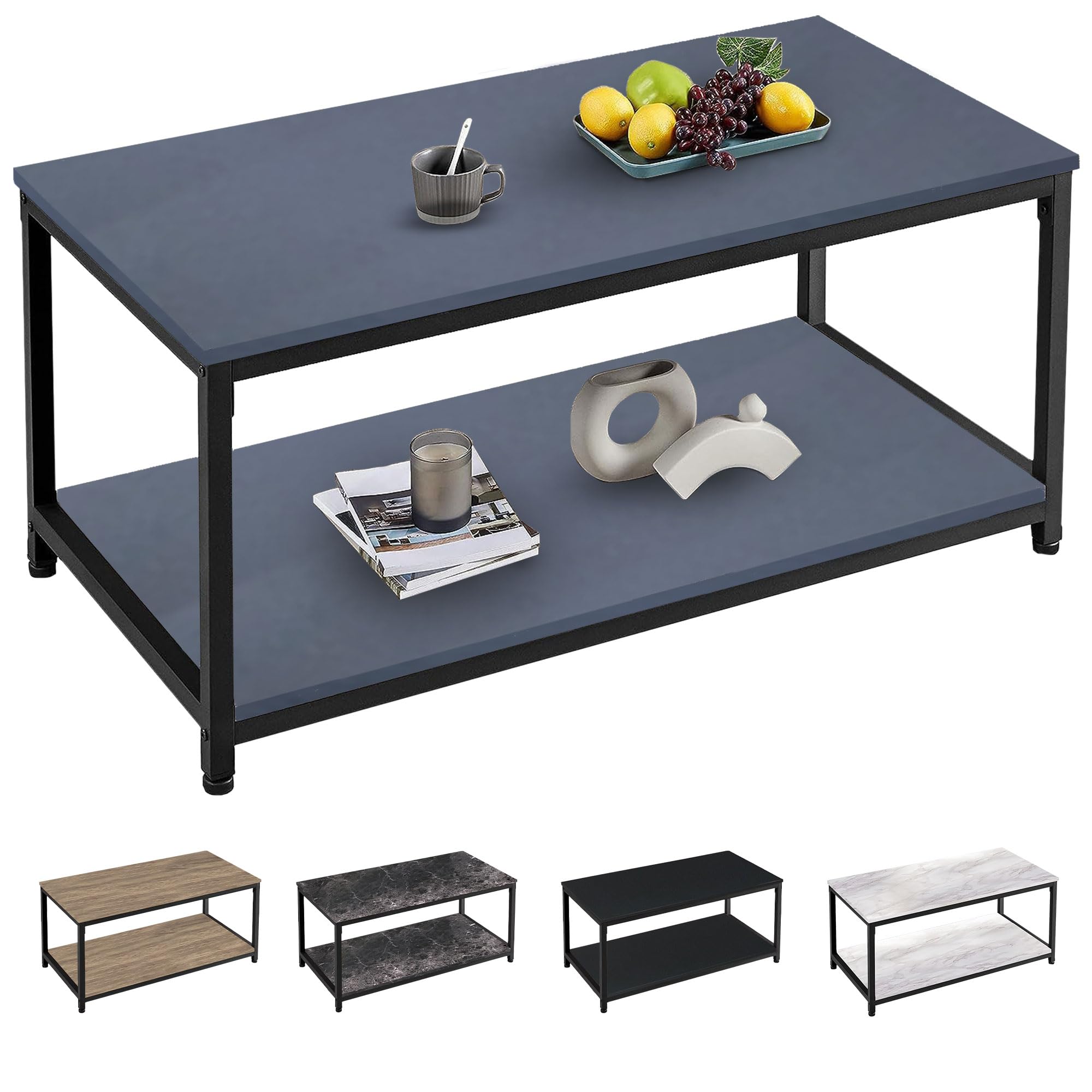 SG Traders Large Coffee Table | Industrial Coffee Table for Living Room | Stylish and Durable 2 Tier Wooden Coffee Table with Storage & Metal Legs | Perfect for Any Room 100x50x45cm (Grey)