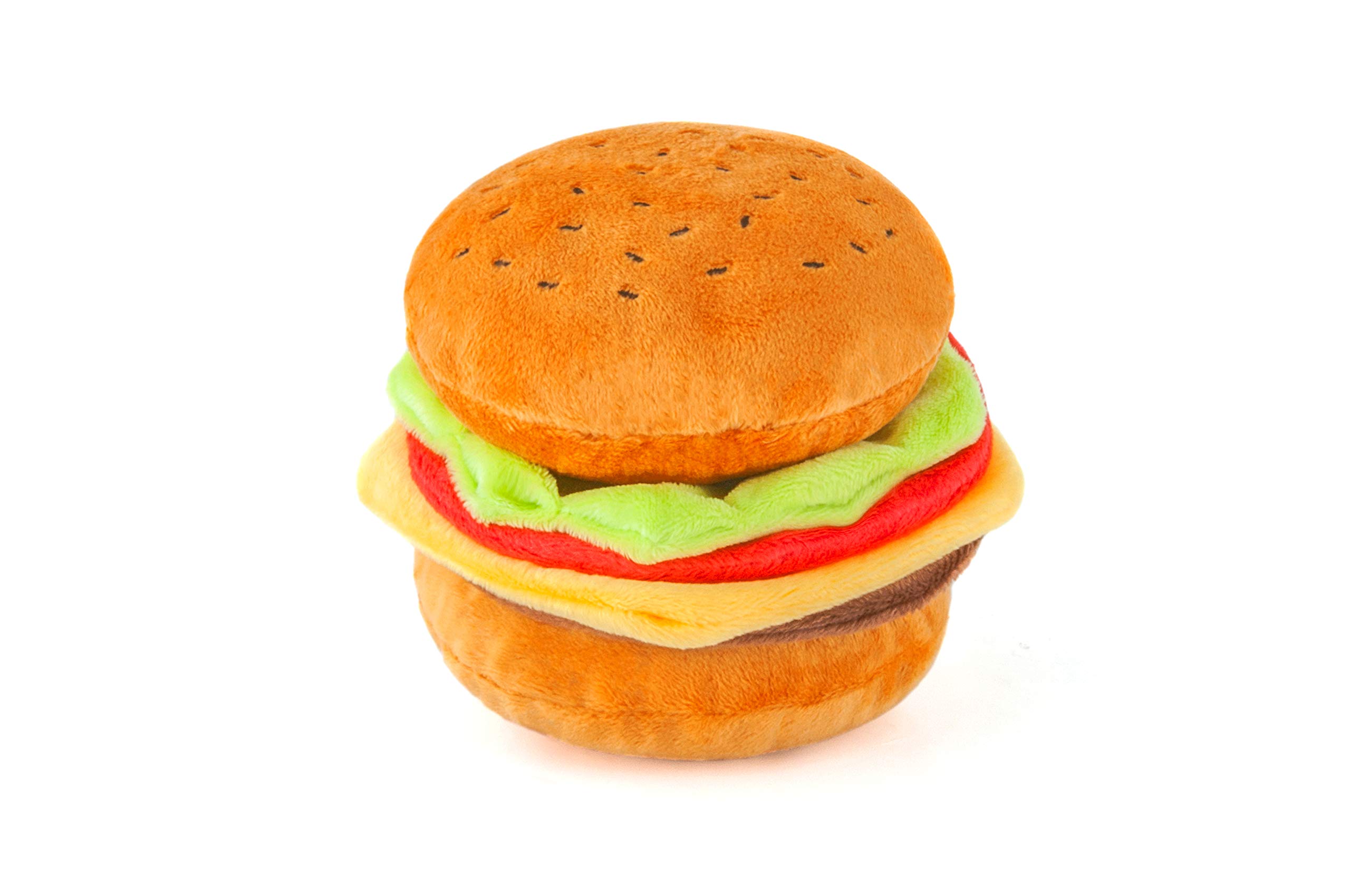Cute Plush Dog Toys - Fast Food Themed Durable Squeaker Chew Toy for Medium & Large Dogs - Machine Washable, Recycled Materials (American Classic Burger, Medium)