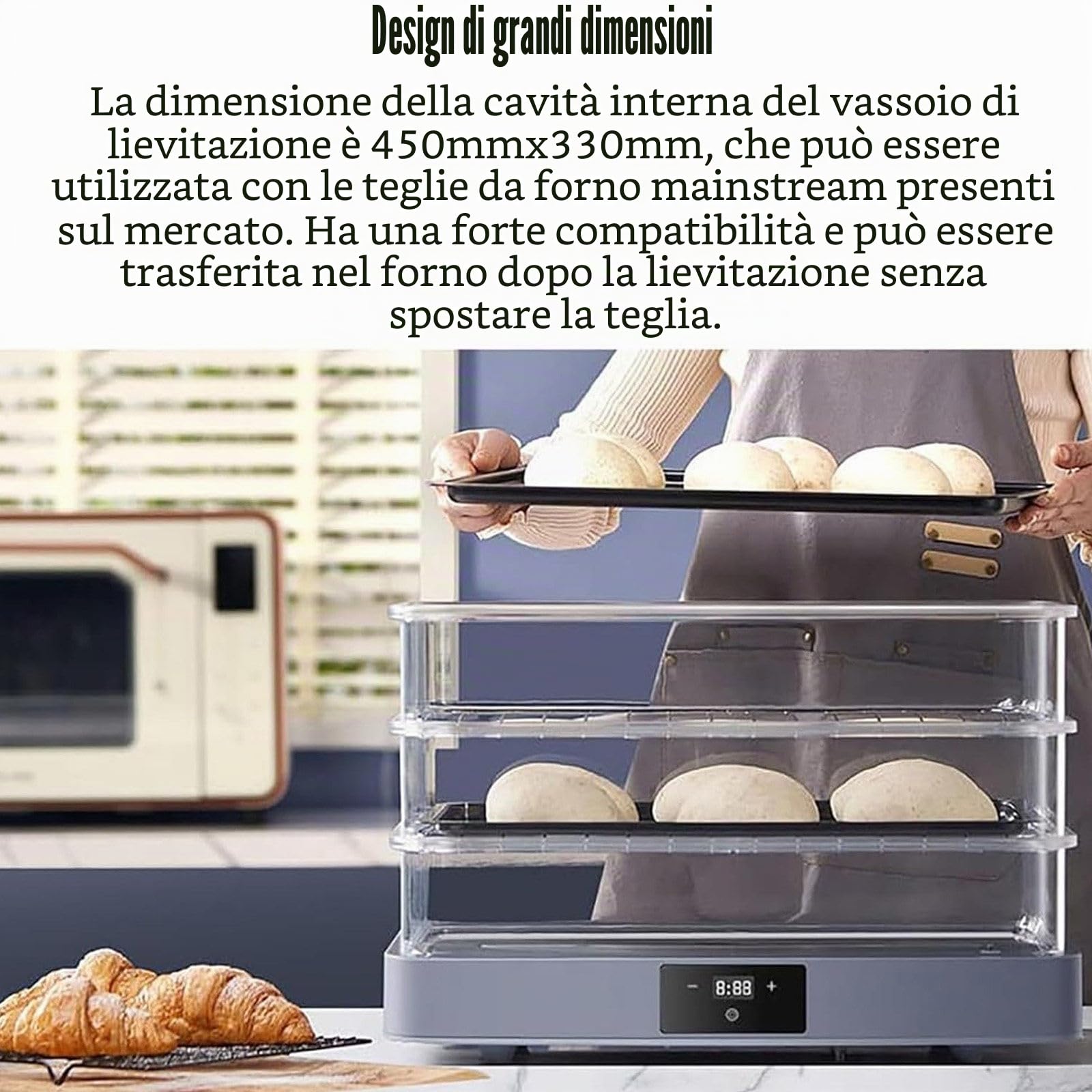 Scatola Di Lievitazione per Panificazione 40L,Scatola Di Fermentazione per Impasto Di Pane E Pizza,Con Vassoio Di Fermentazione Trasparente a 3 Strati,Display Touch,Per Preparazione Di Pane