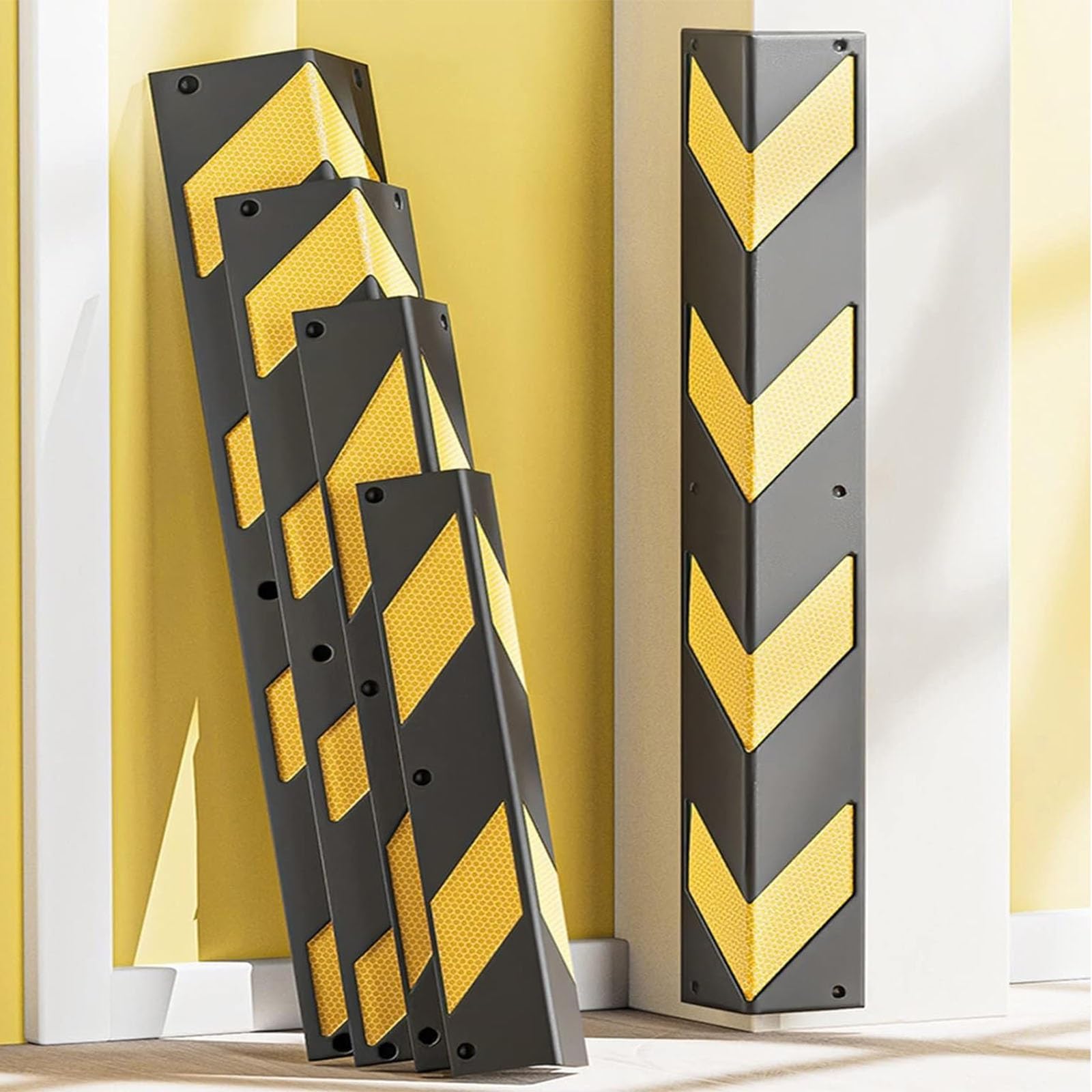 Protezione riflettente per angoli da parete, giallo e nero, resistente, a forma di L, protezione per garage in gomma, per parcheggi e garage