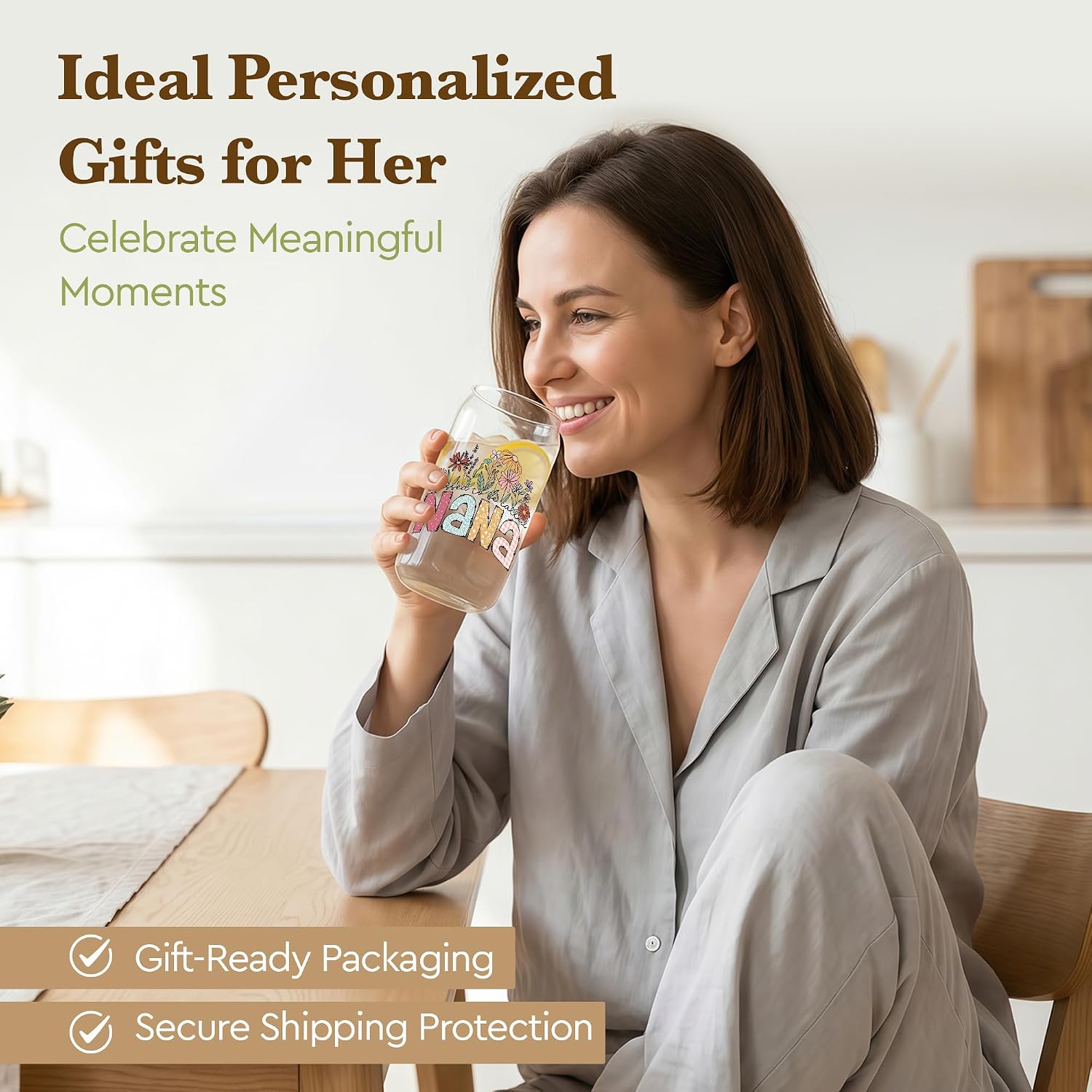 Cute Nana Birthday Gift from Grandkids,New Grandma Gifts First Time, Pregnancy Announcement Gifts for Nana To Be,Wildflower Grandmama Cup 16zo Drinking Glass Cup with Lid and Straw