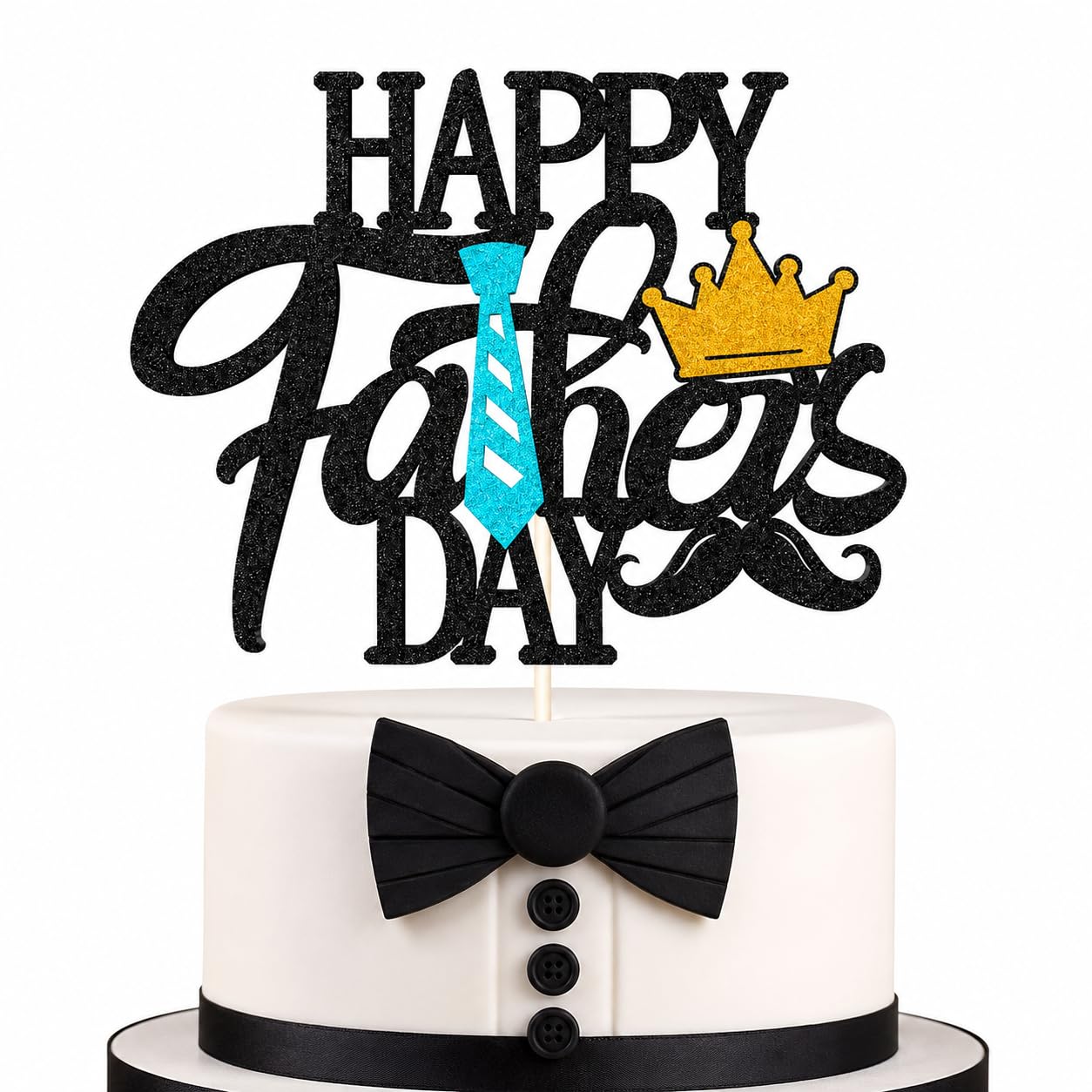 Festiko® Happy Father's Day Cake Topper Happy Birthday Dad Party Decoration for Best Dad Ever Double Side Glitter Black Party Supplies-image-5