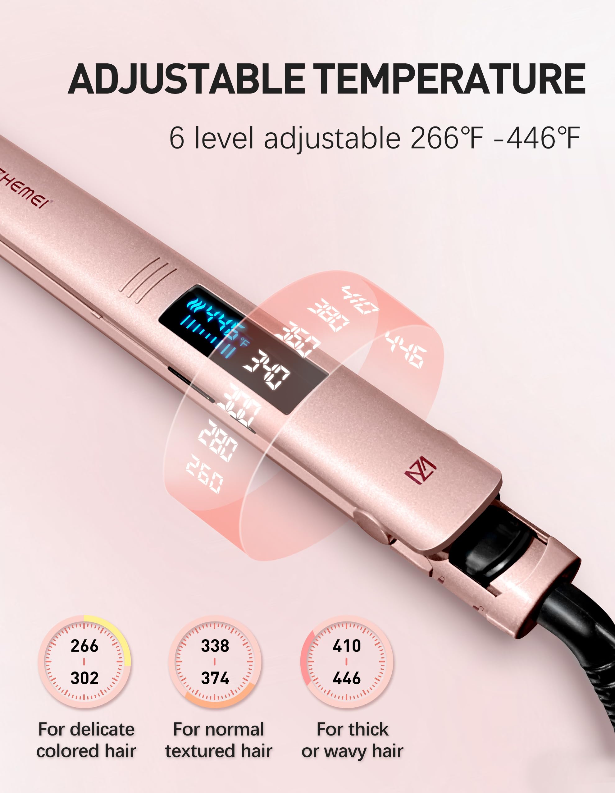 Plancha plana de 1 pulgada con pantalla LED, plancha profesional PTC cerámica de iones negativos, plancha de pelo de doble voltaje para cabello de mujer, calienta hasta 230.0 °C, 6