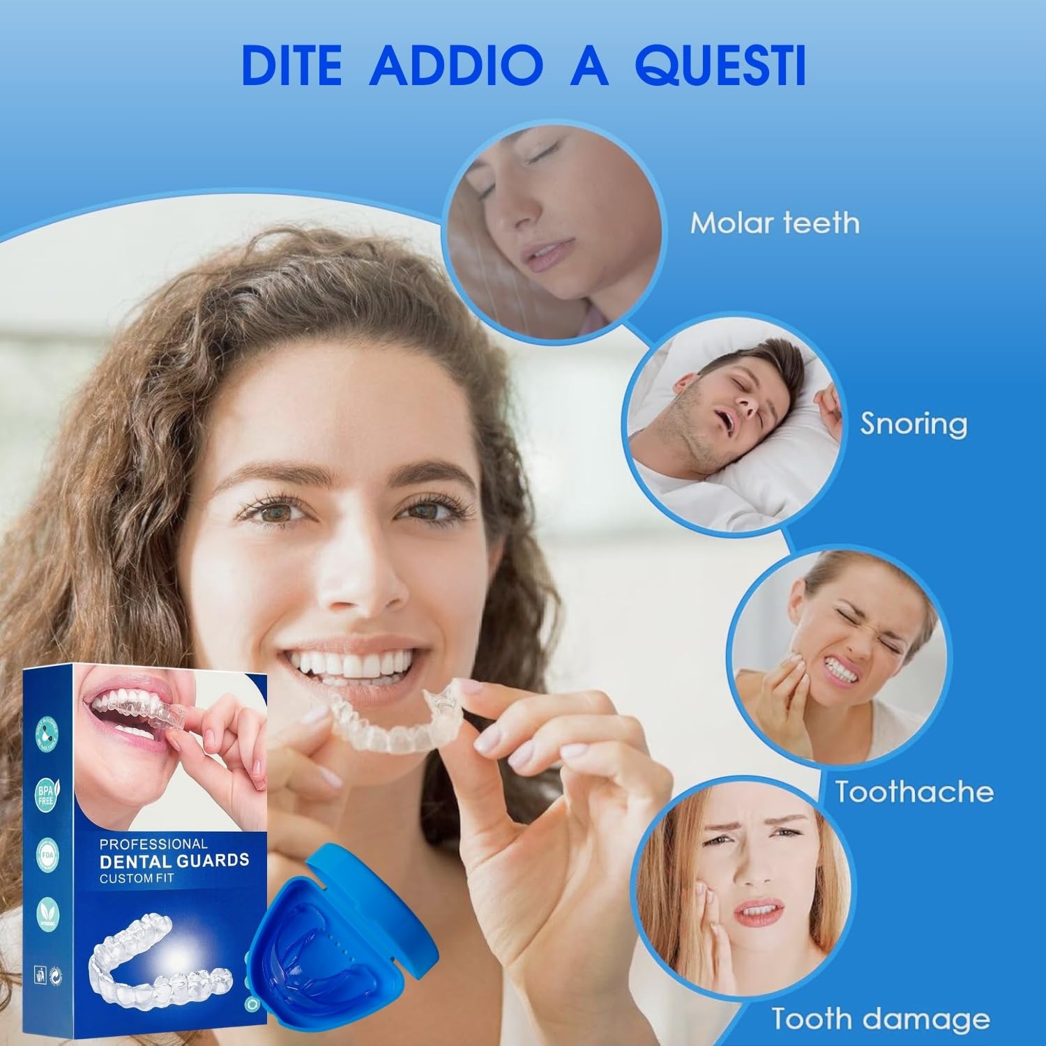 Bite Bruxismo Notturno, Anti-Bruxismo Protettori Buccali per la Notte, 4 Pezzi in 2 Taglie con Scatola di Stoccaggio, Dispositivo Bucale Adattabile per Ridurre il Rechinar dei Denti