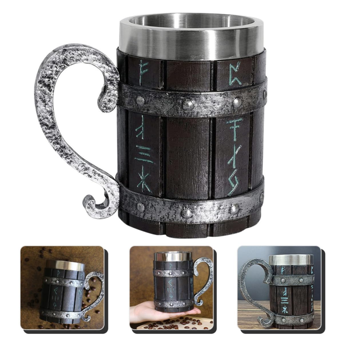 Jarra de Cerveza Estilo Barril Vintage de Acero Inoxidable y Madera