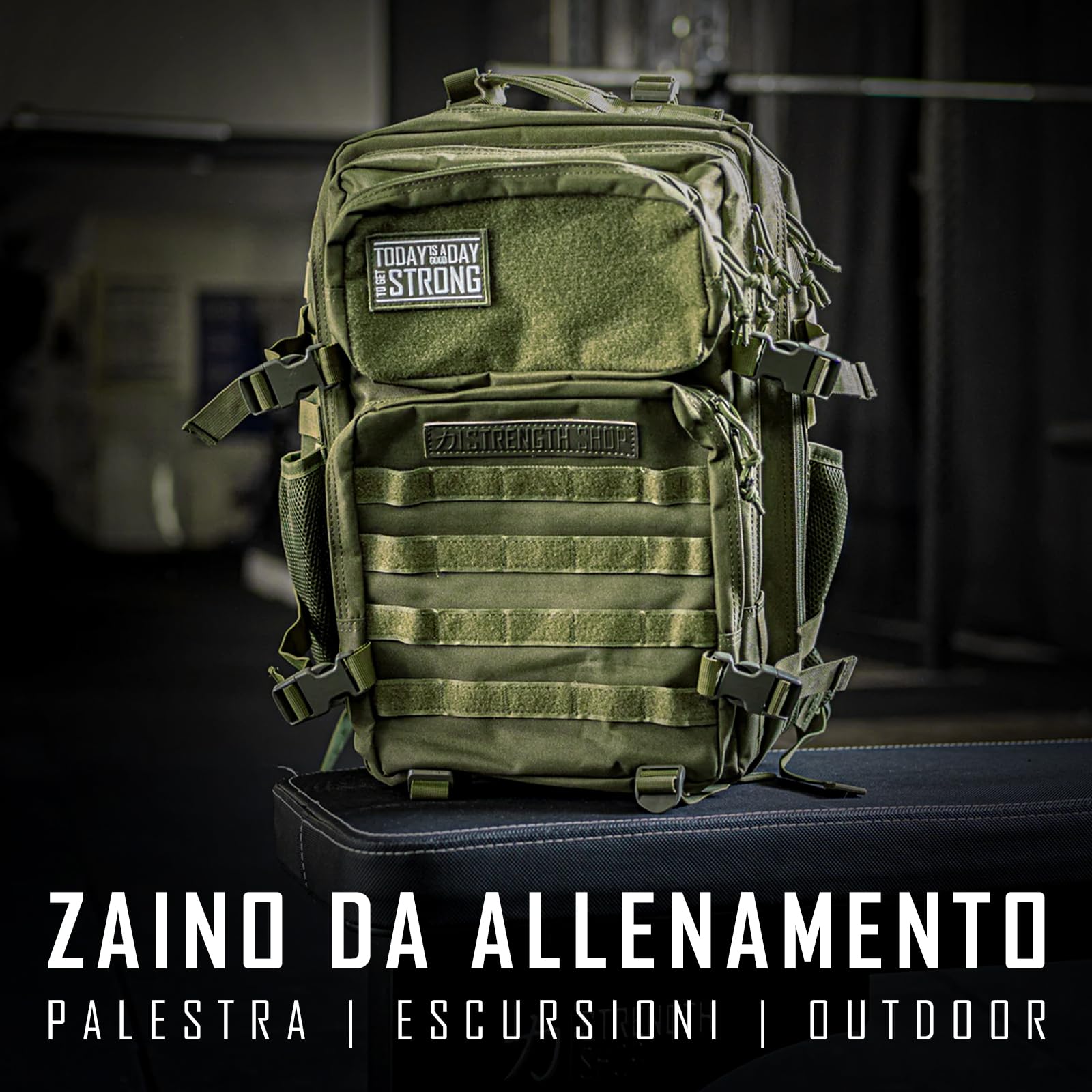 Strength Shop Zaino Militare con sistema Molle integrato, 45L, zaino crossfit con schienale imbottito & tasconetto per borracce, zaino tattico militare per attività outdoor.