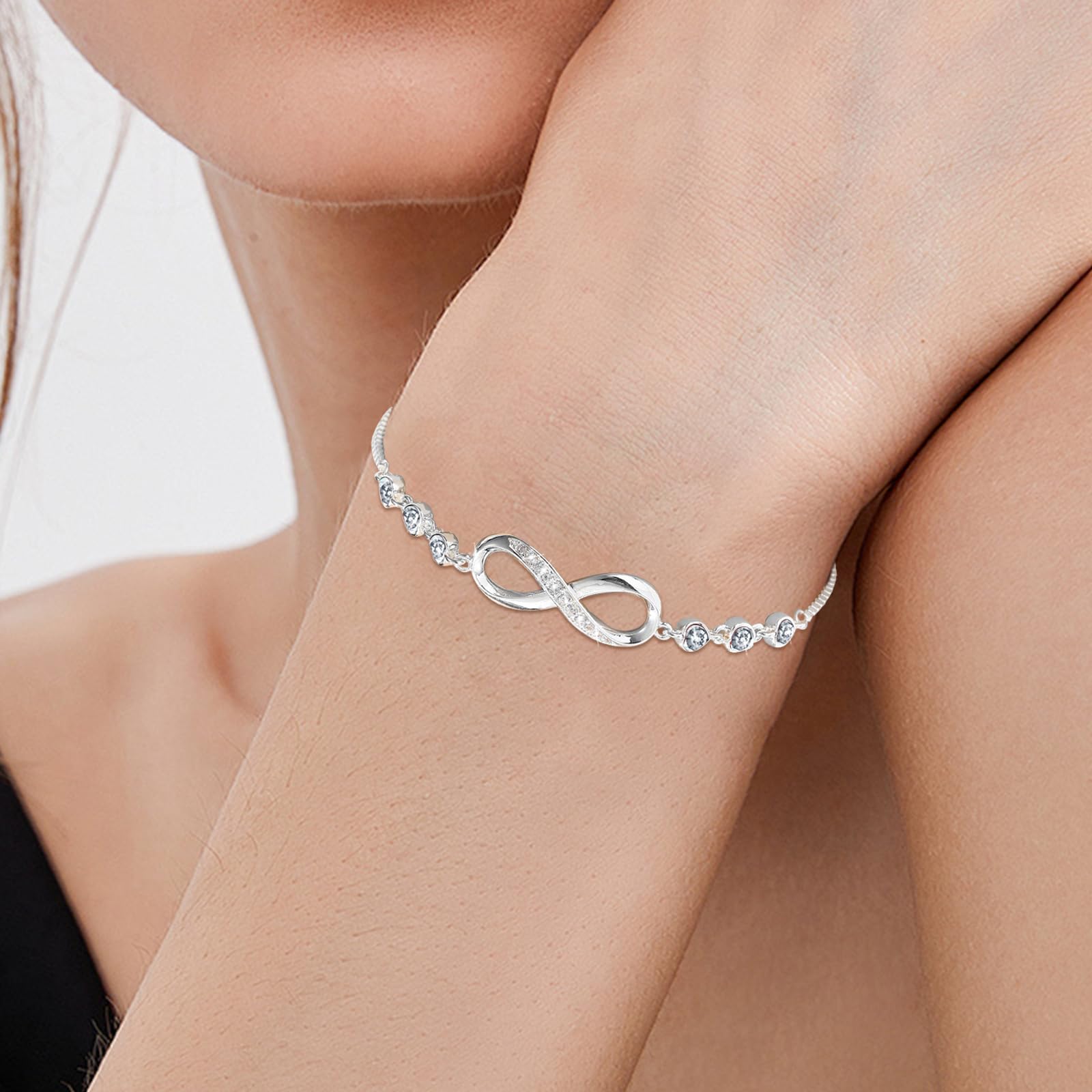 Esmoly Bracciale Donna Argento Infinito Braccialetto Cuore Zircone Regolabile Regalo Donna Ragazza