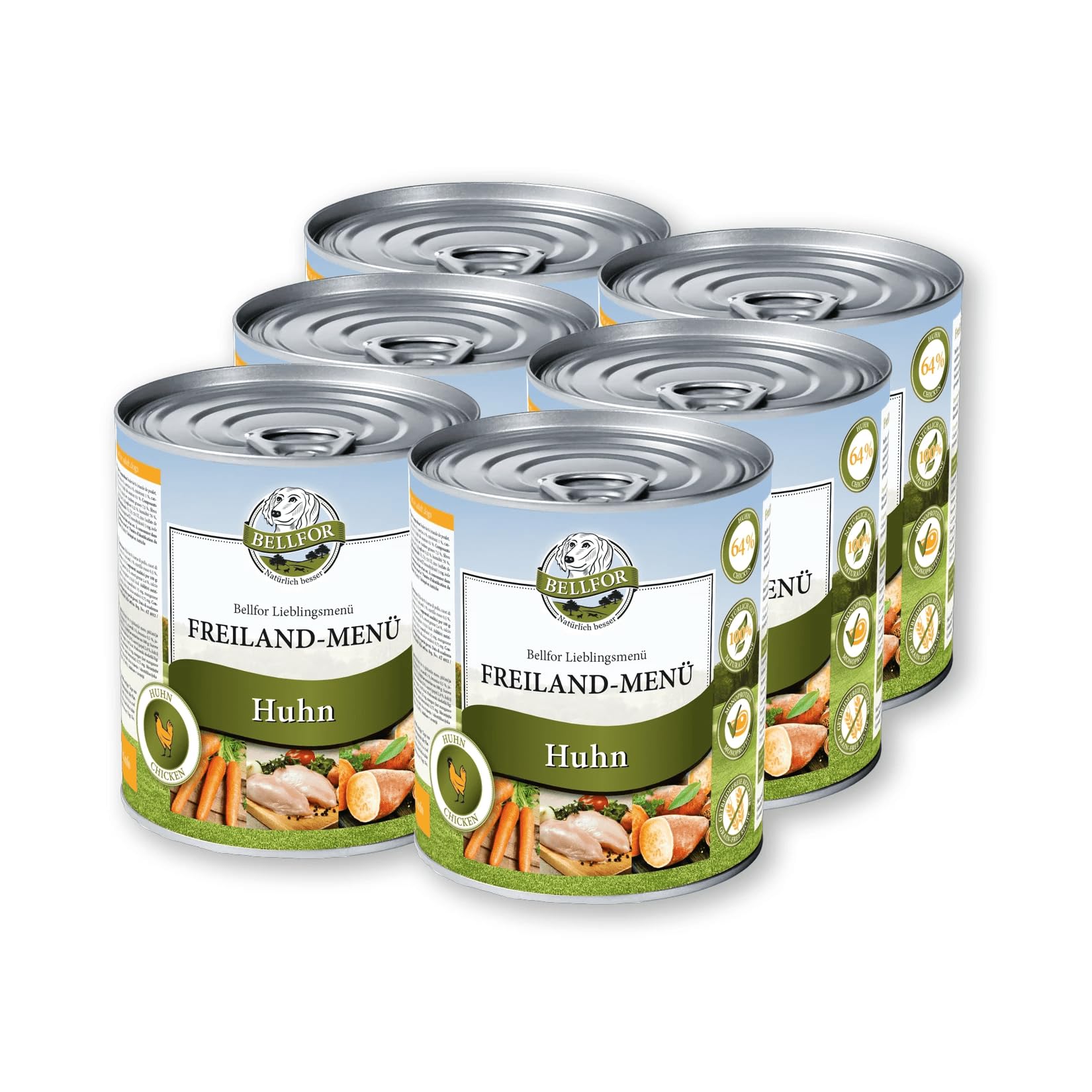 Bellfor Grain-Free Wet Food for Dogs with Chicken Outdoor Menu 6 x 800 g. Rich in Fresh Regional Fruit & Vegetables, Free from Artificial Additives, Perfect for Sensitive & All Breeds.