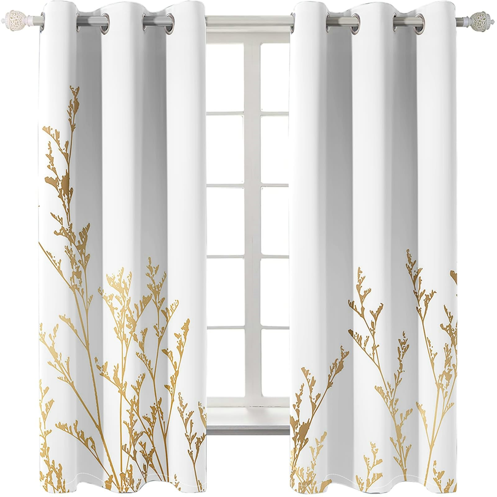 Gardinen Verdunkelung 2er Set 96x229CM, Vorhänge Blickdicht Fenster Zweige Verdunklungsvorhänge mit Ösen Jugendzimmer