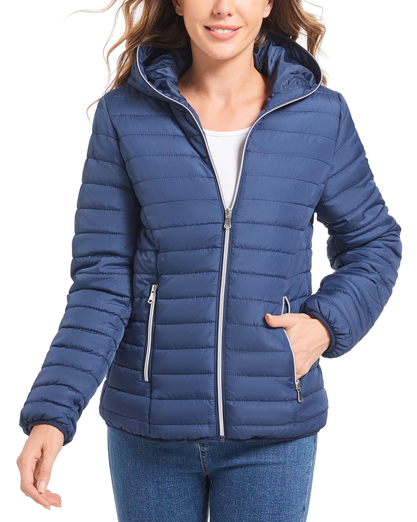 Women's Lightweight Puffer Jacket Winter Long-Sleeve Hoodie Jacket for Women