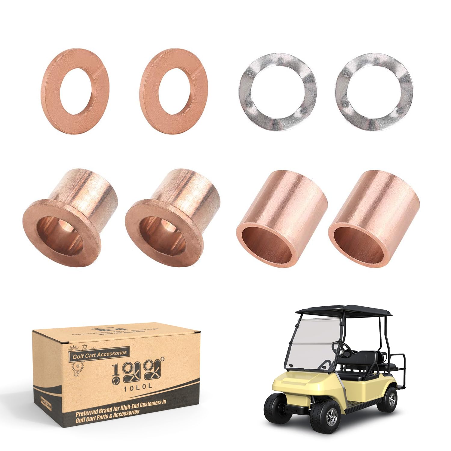 Photo 1 of 10L0L Golf Cart Upper/Lower Spindle Bronze Bushing King Pin Bushing Fits Club Car DS 1981 Up,Replace OEM 8067, 7048, 1010150, 1016389