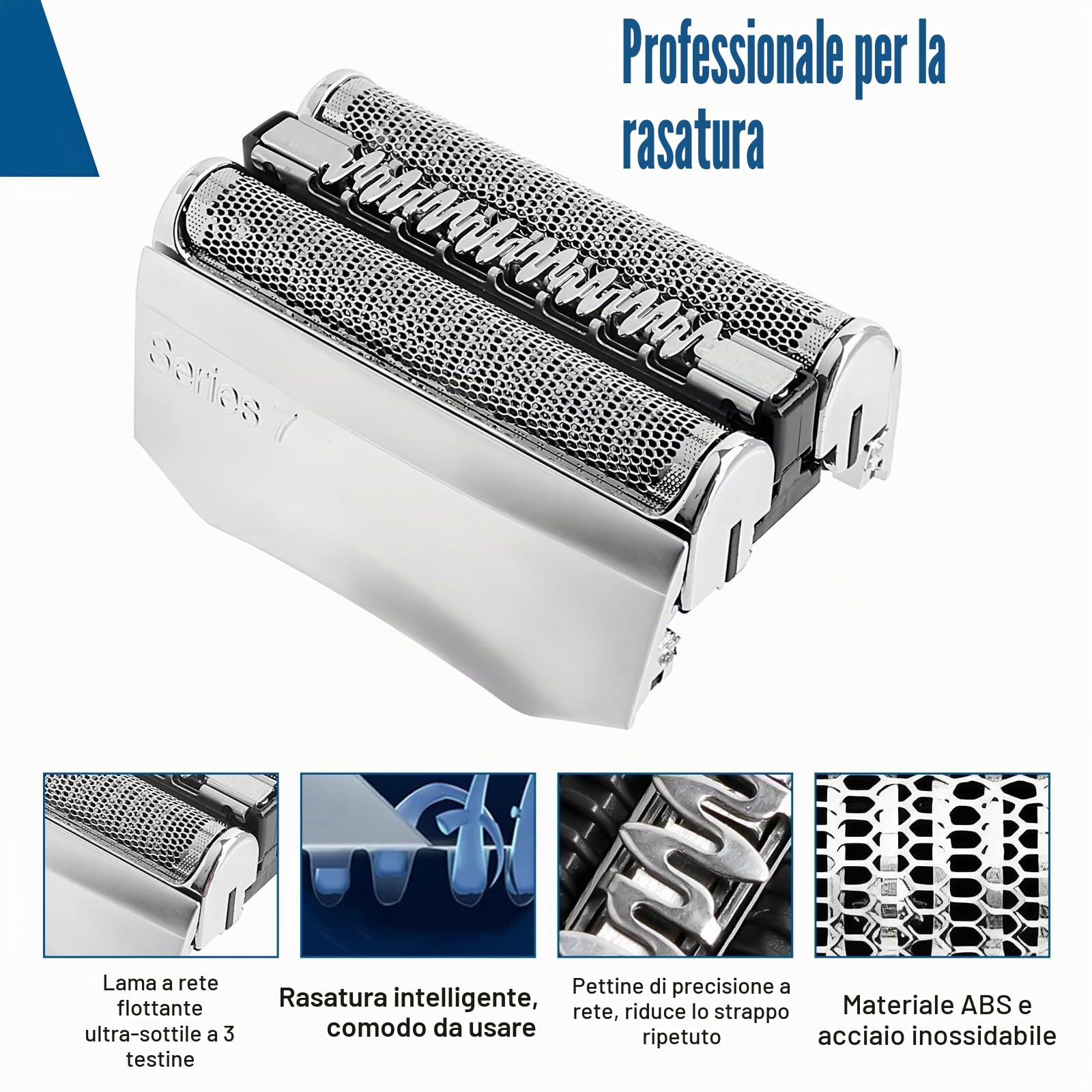 Testina di ricambio per rasoio serie 7, serie 70S, compatibile con serie 7, 720 cc, 730 cc, 735s, 750 cc, 760 cc, 790 cc (argento 70S, confezione da 3