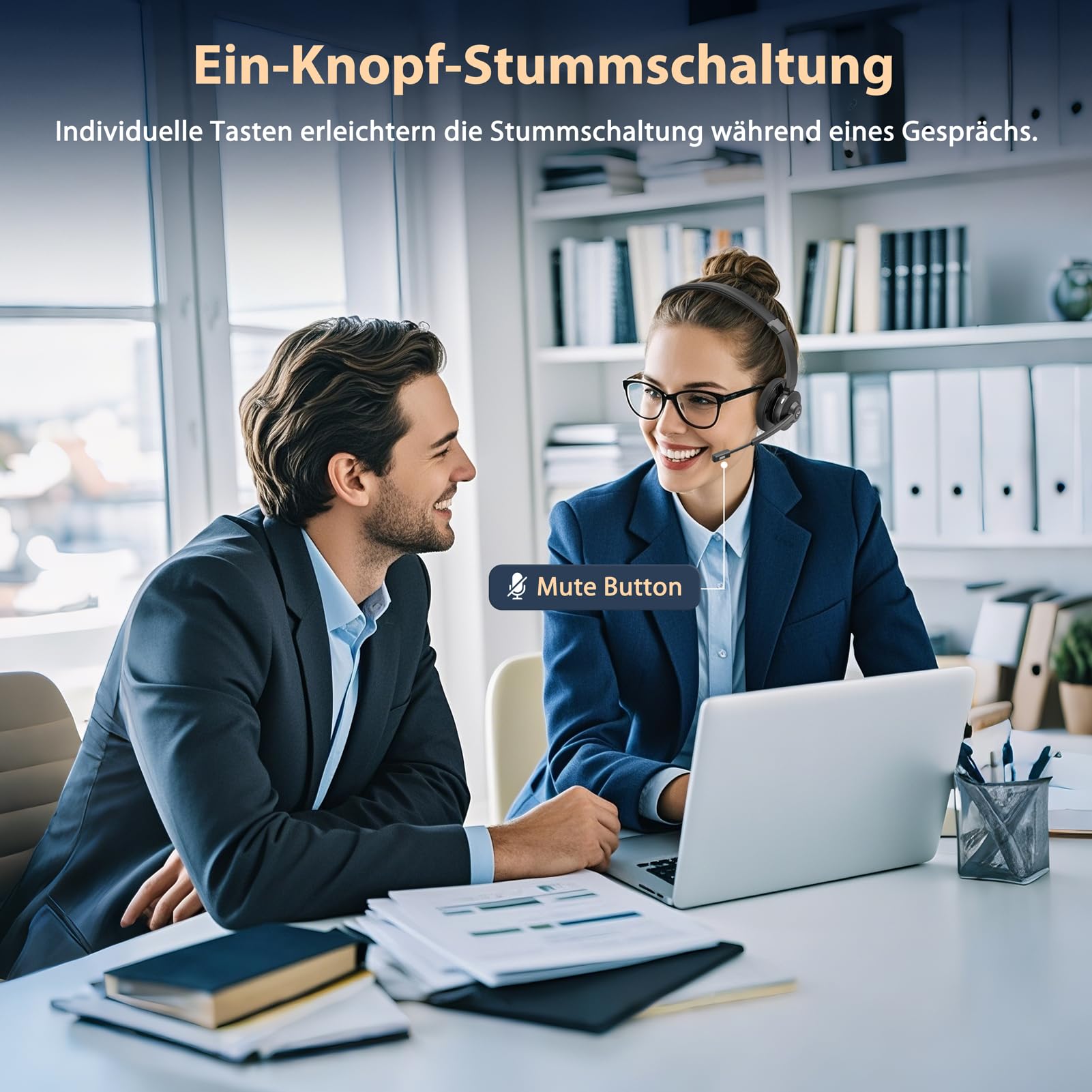Earbay Bluetooth Headset mit Mikrofon, Kabelloses Headset mit Ladestation & USB Dongle, Kabellose mit Mikrofon Rauschunterdrückung & Stummschaltung für Computer/Meeting/Zoom/Büro/HomeOffice