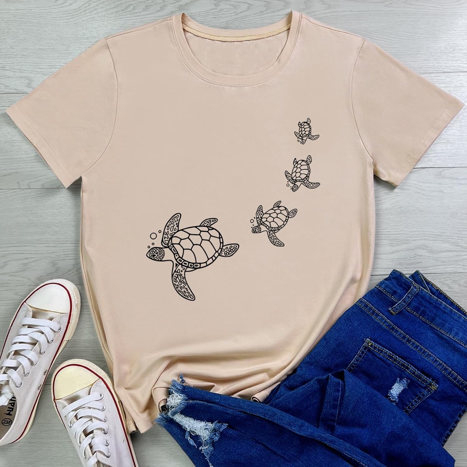 LOOKFACE Women Turtle Graphic Printed Tshirts Cute Funny Tees - Image 2