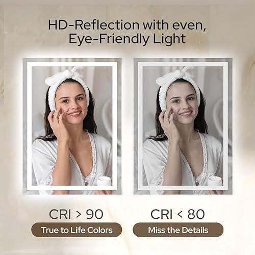 Miniatura 6 de Espejo de baño LED de 30 x 36 pulgadas con luces regulables, espejo de tocador con luz antiniebla, frontal y retroiluminado, vidrio templado, 3