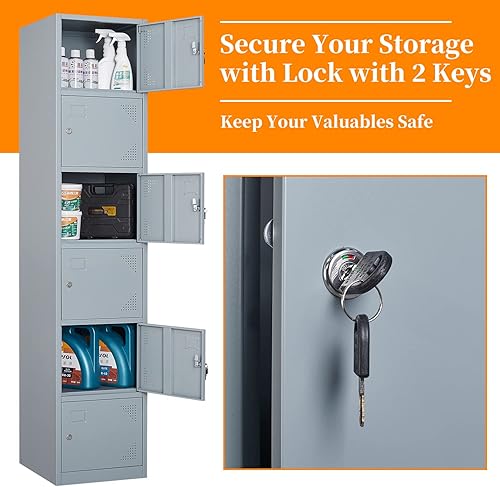 Vista 193 de Taquillas de metal para empleados, armario de almacenamiento de acero con 5 puertas para el hogar, oficina, escuela, gimnasio (blanco)